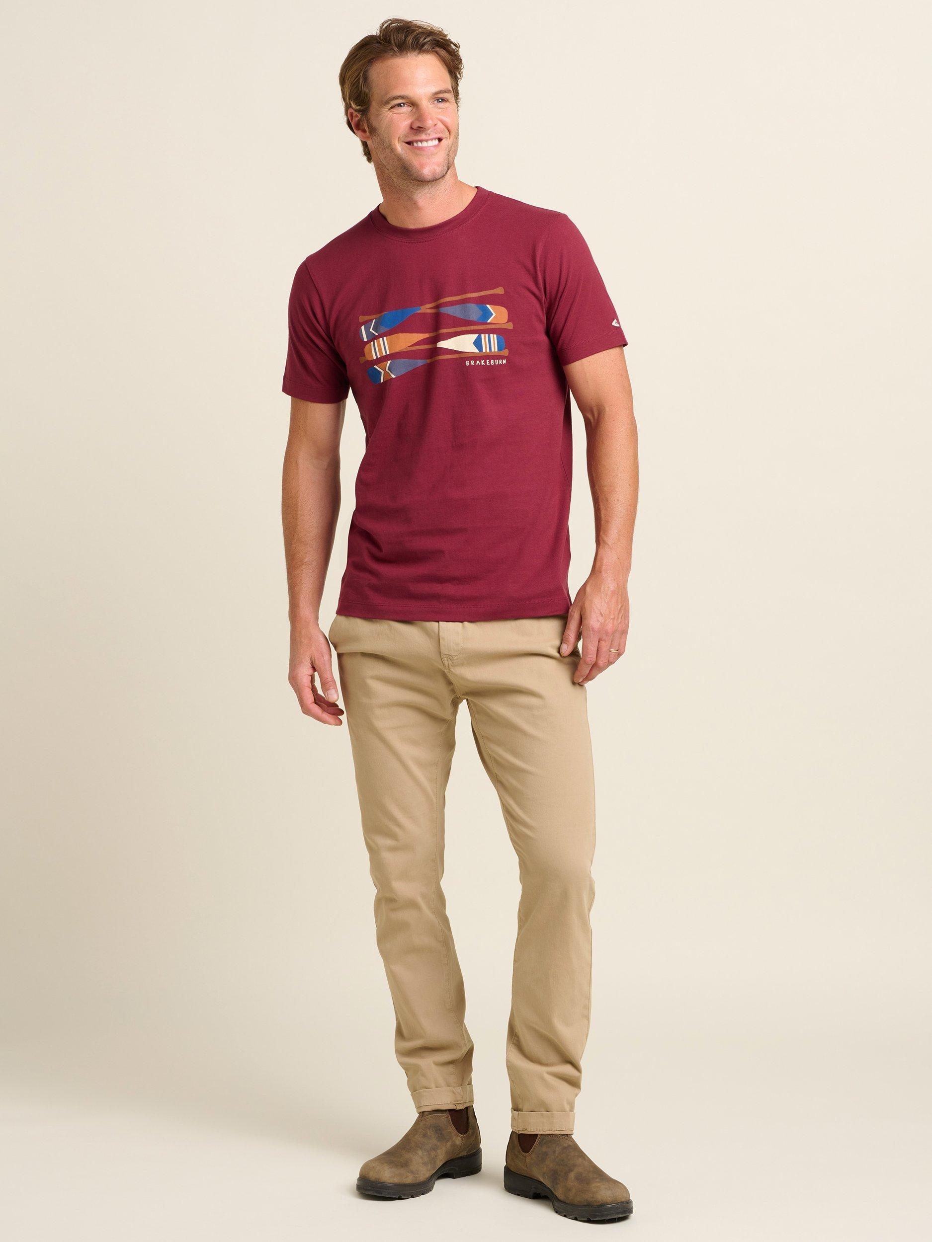 Product image 1 of 4, which shows Brakeburn Cotton Regular Fit Paddles Graphic T-Shirt, Burgundy, S
