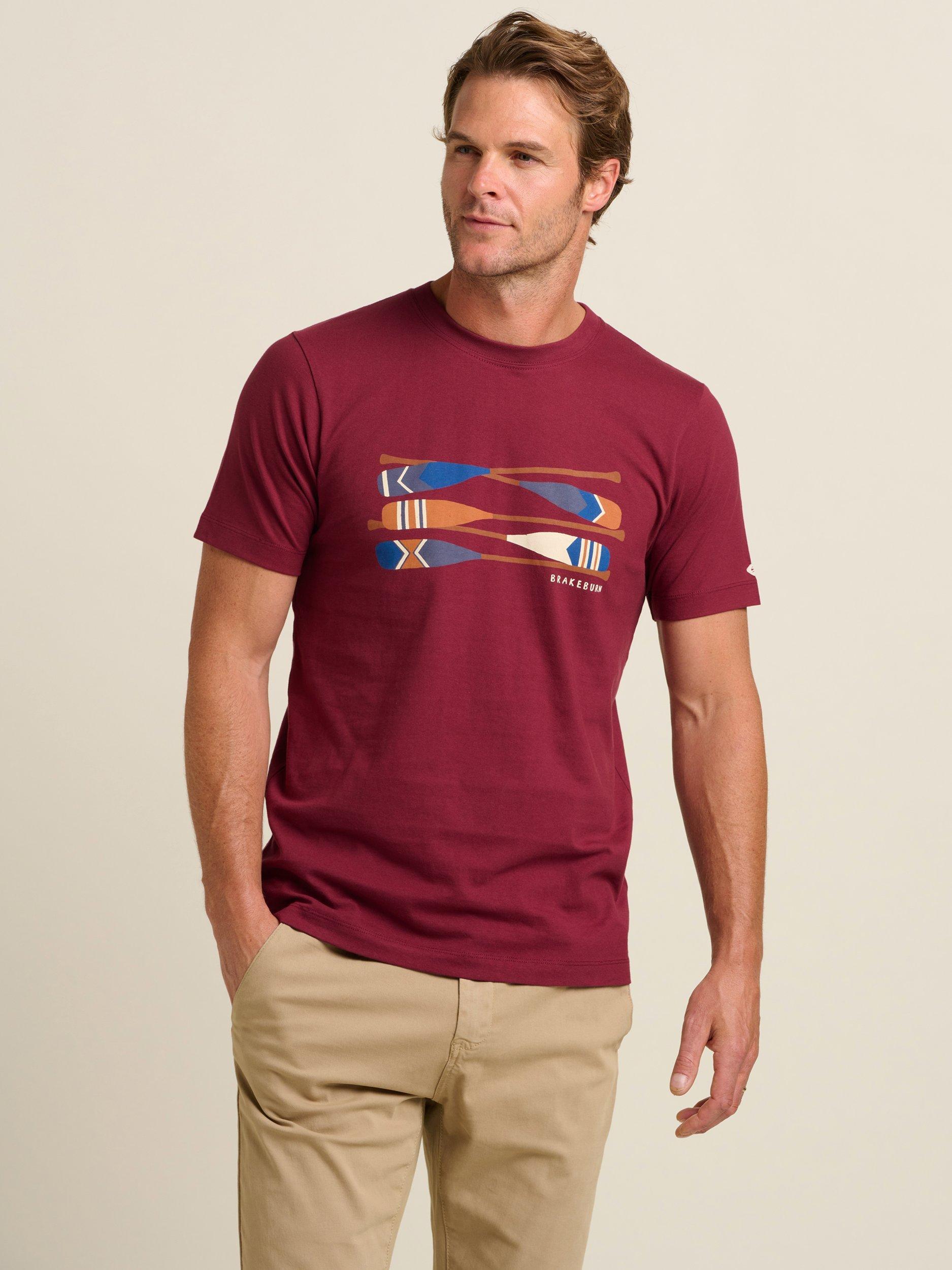Product image 2 of 4, which shows Brakeburn Cotton Regular Fit Paddles Graphic T-Shirt, Burgundy, S