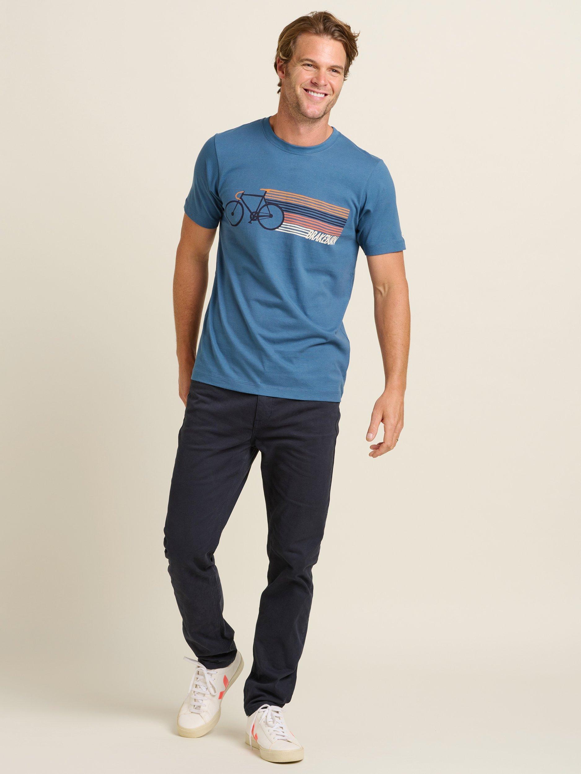 Brakeburn Cotton Regular Fit Retro Bike Graphic T-Shirt, Blue, XL