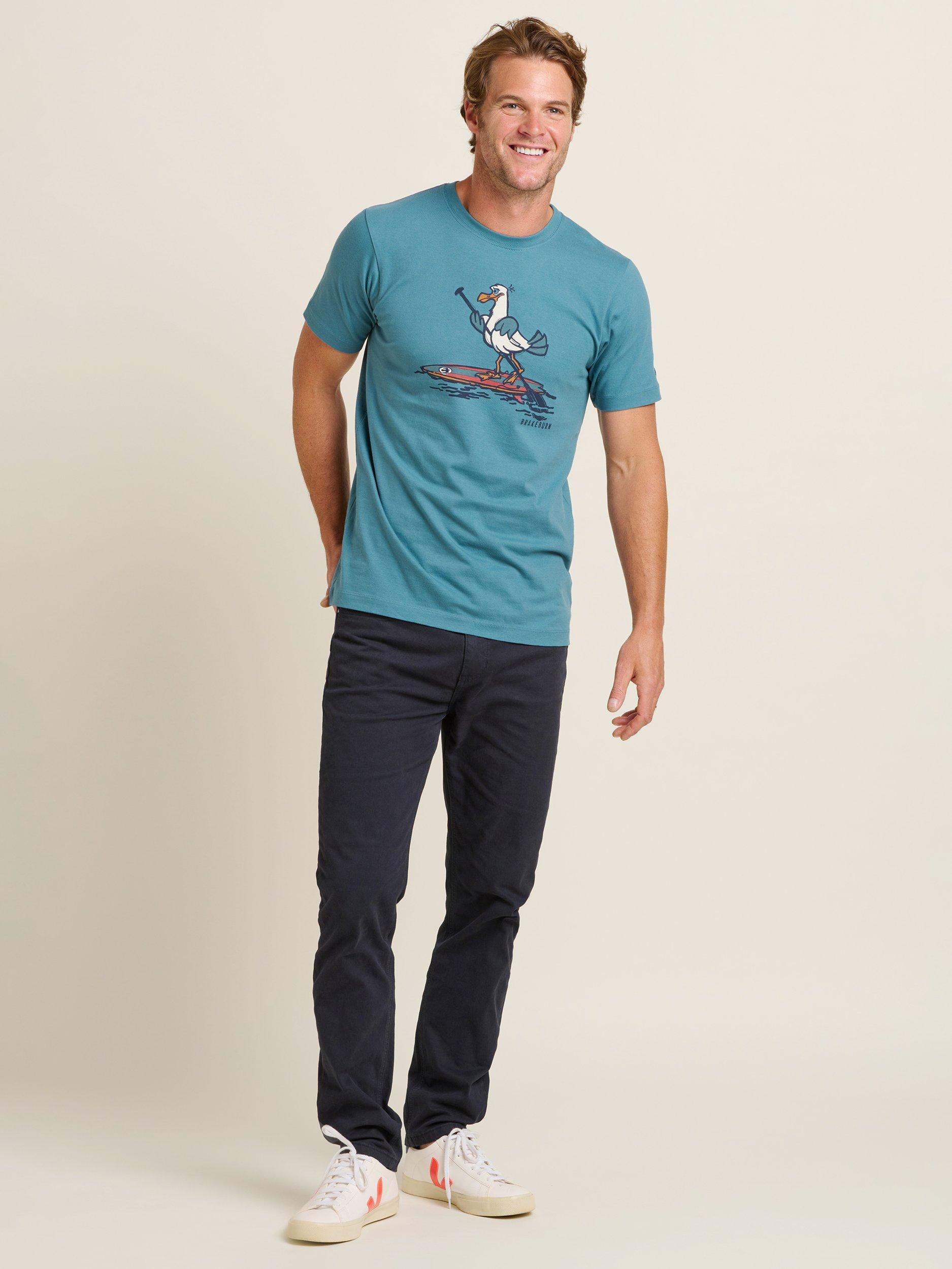 Product image 1 of 4, which shows Brakeburn Cotton Regular Fit Seagul Graphic T-Shirt, Blue, S