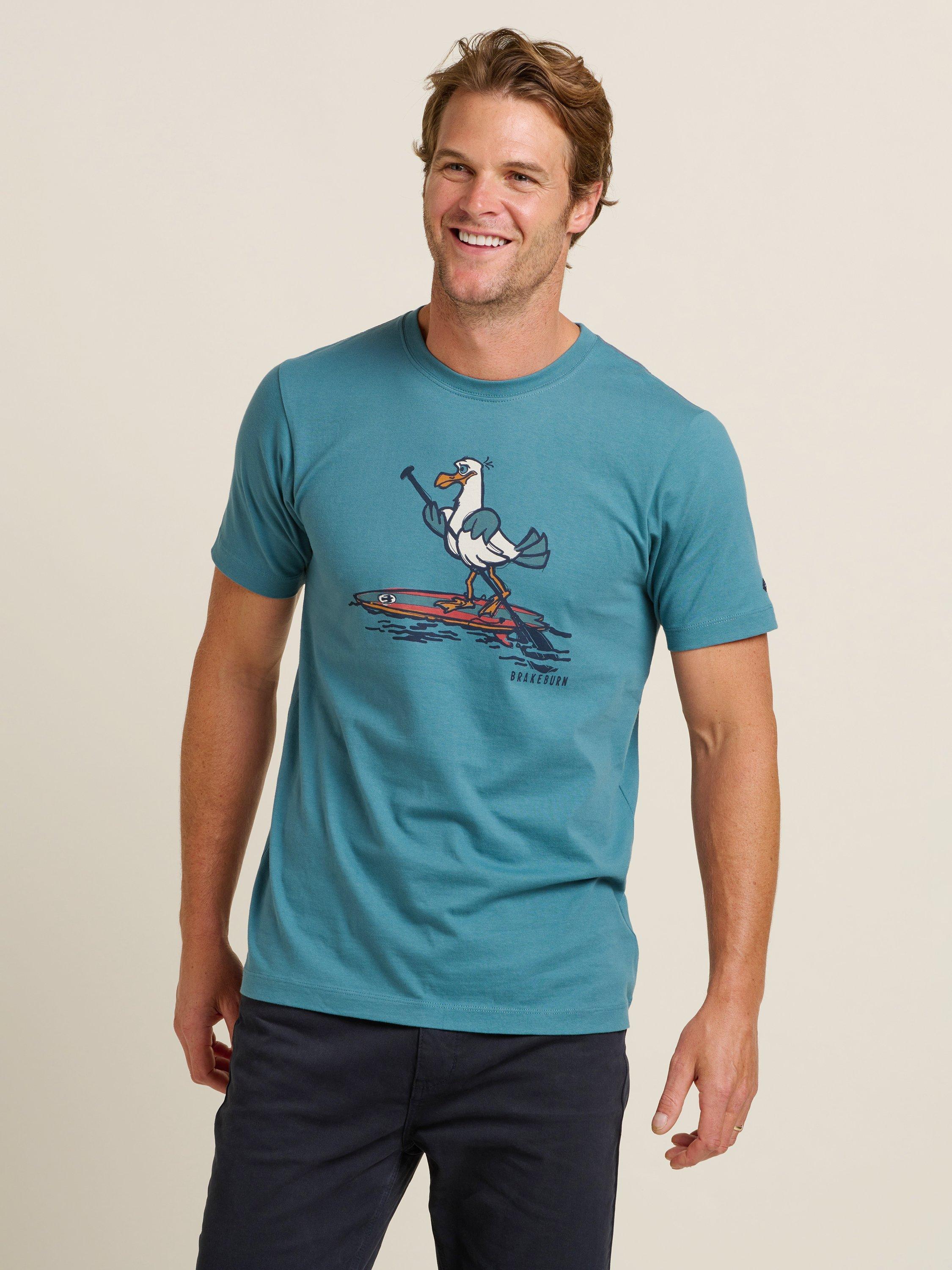 Product image 3 of 4, which shows Brakeburn Cotton Regular Fit Seagul Graphic T-Shirt, Blue, S