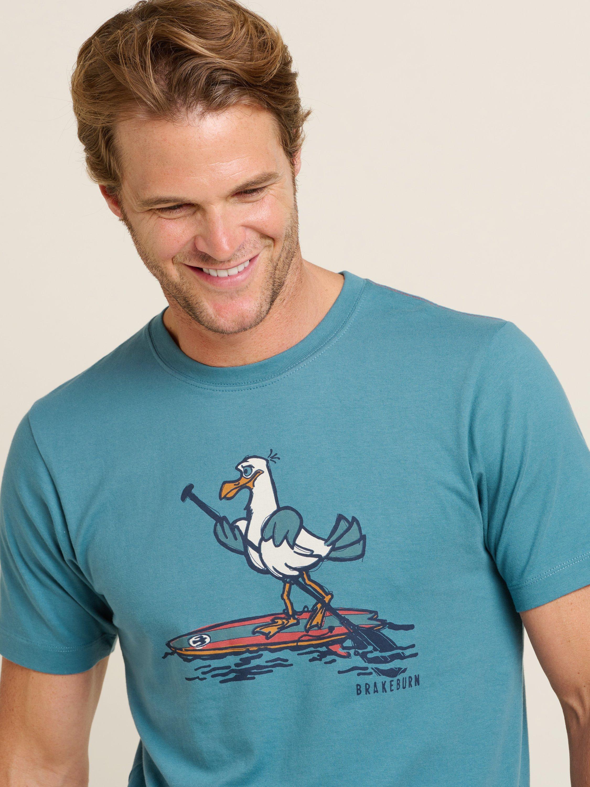 Product image 4 of 4, which shows Brakeburn Cotton Regular Fit Seagul Graphic T-Shirt, Blue, S