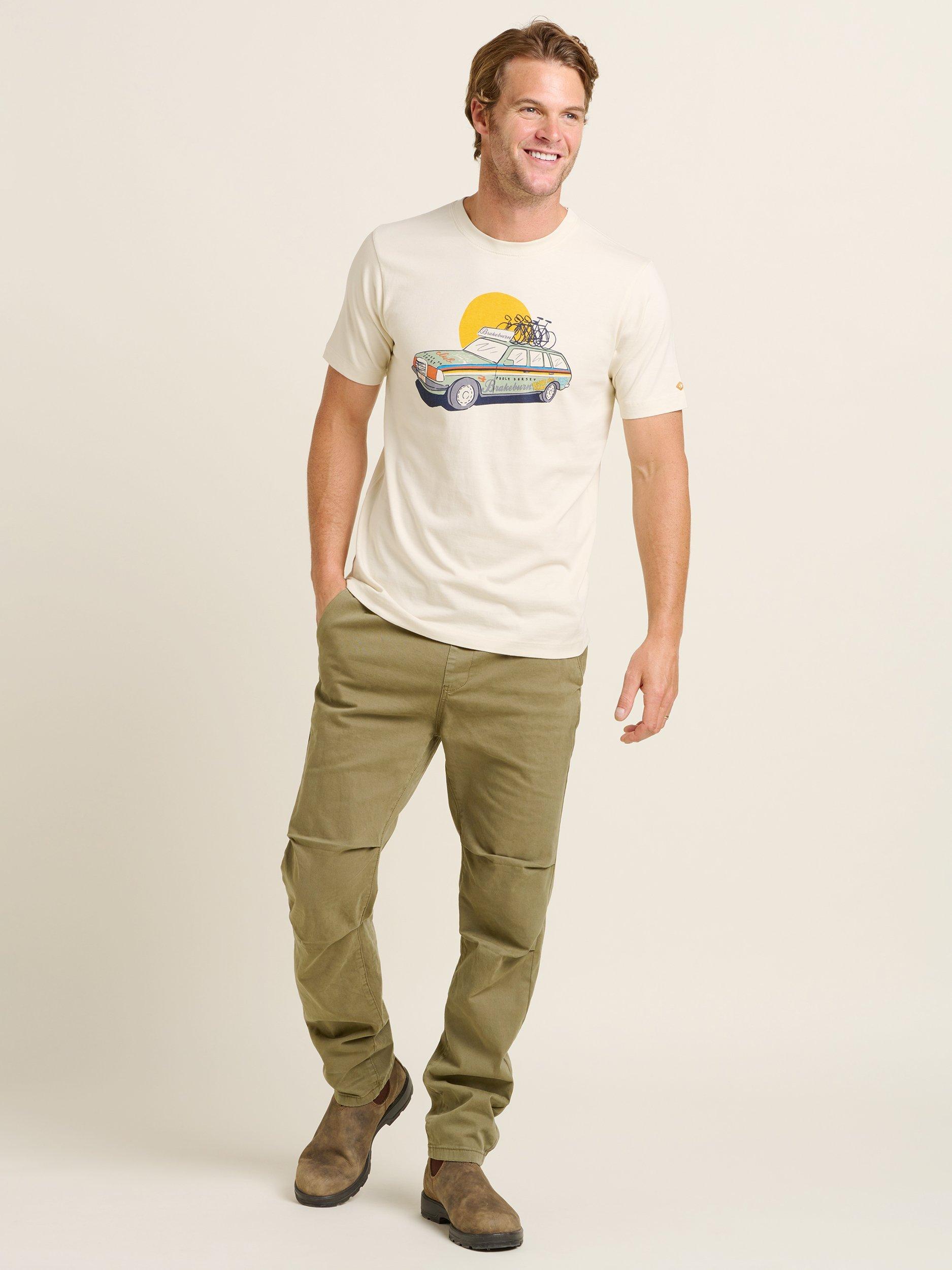 Product image 1 of 4, which shows Brakeburn Cotton Regular Fit Support Car Graphic T-Shirt, Ecru, S