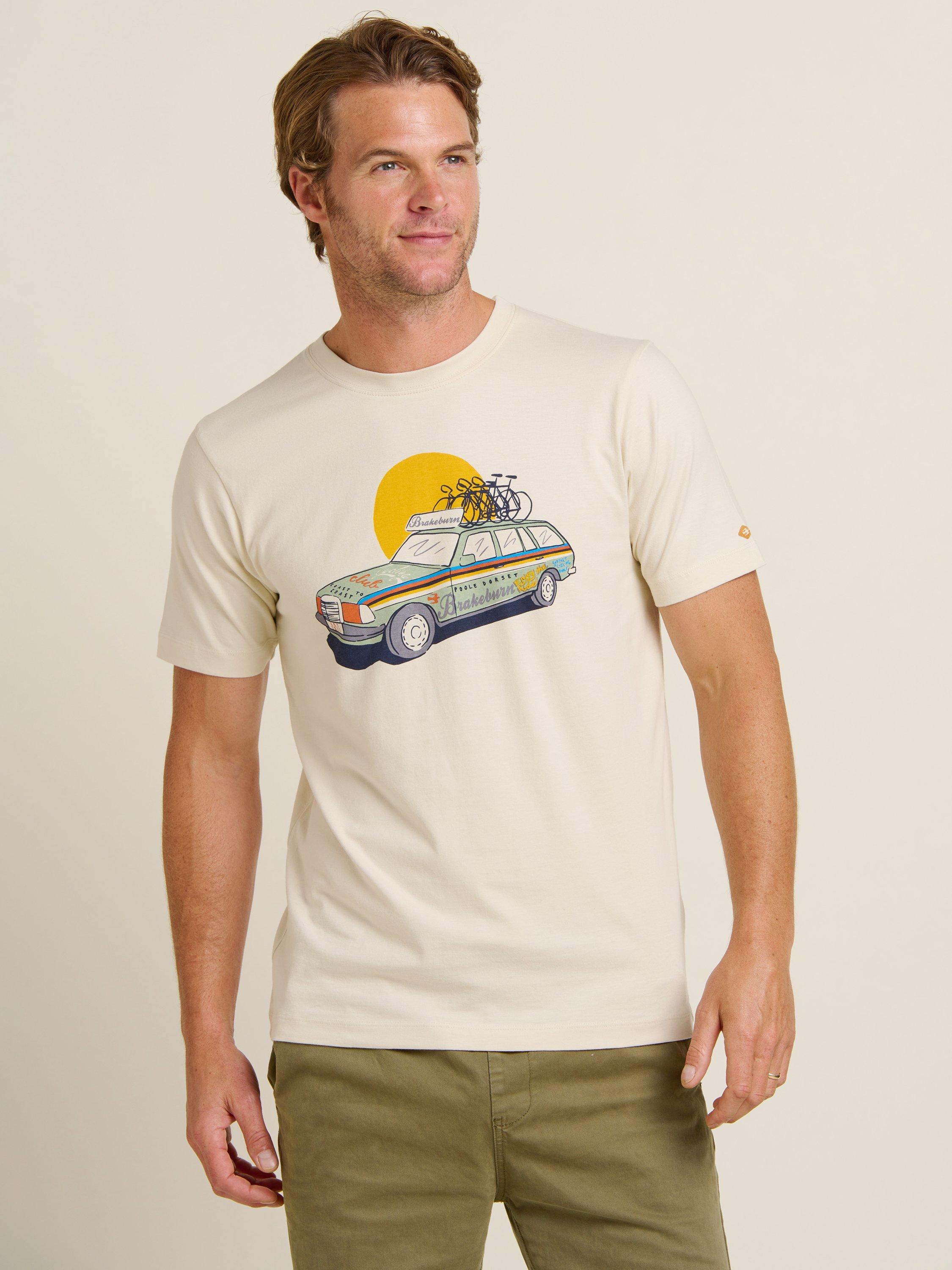 Product image 2 of 4, which shows Brakeburn Cotton Regular Fit Support Car Graphic T-Shirt, Ecru, S