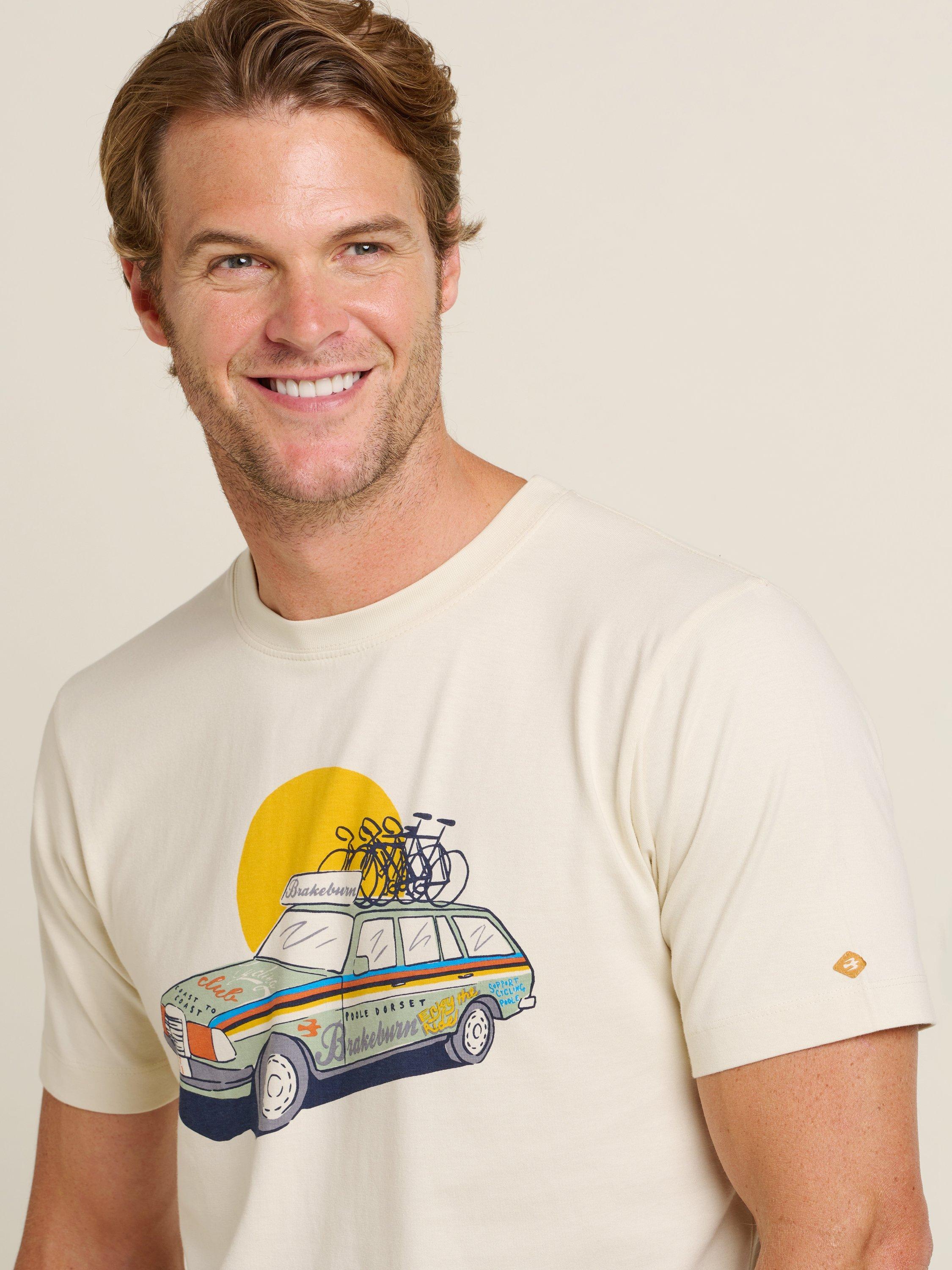 Product image 4 of 4, which shows Brakeburn Cotton Regular Fit Support Car Graphic T-Shirt, Ecru, S