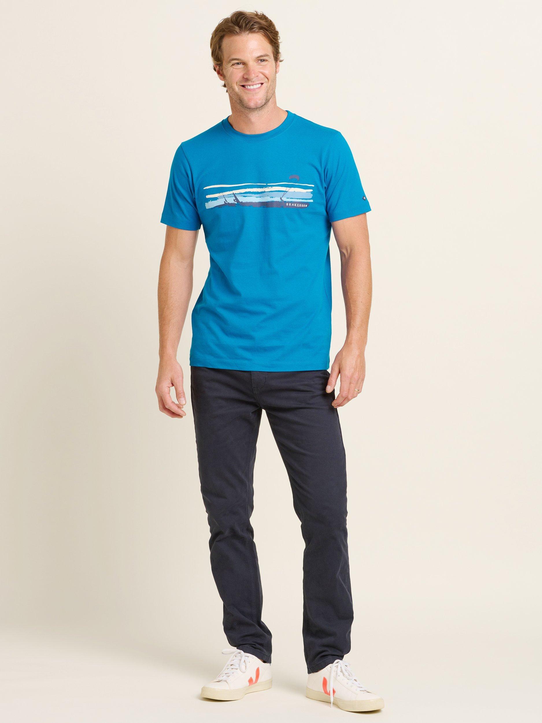 Product image 1 of 4, which shows Brakeburn Cotton Regular Fit Watersports Graphic T-Shirt, Blue, S