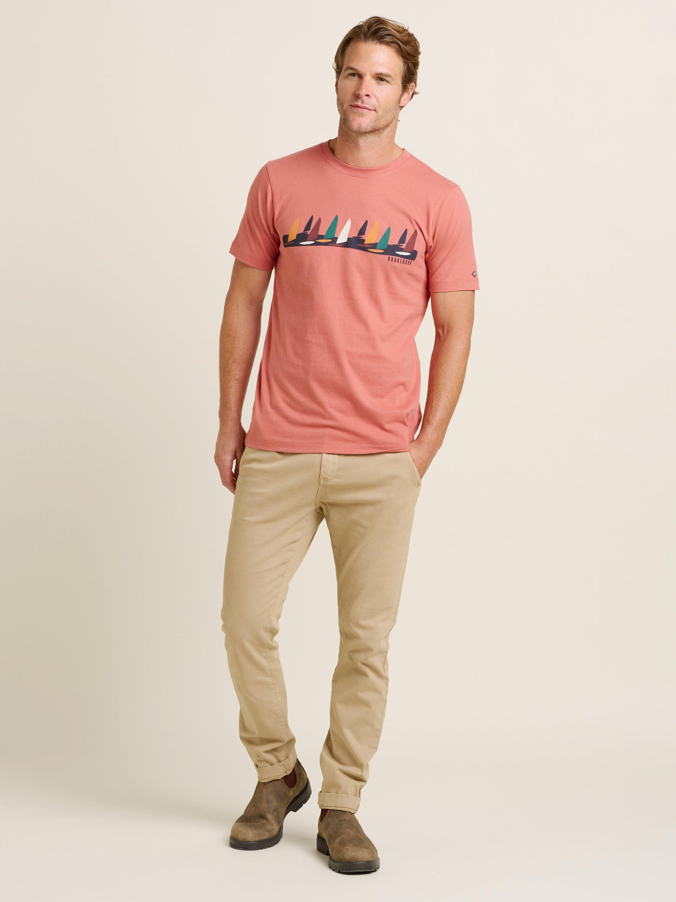 Product image 1 of 4, which shows Brakeburn Cotton Regular Fit Windsurfers Graphic T-Shirt, Pink, S