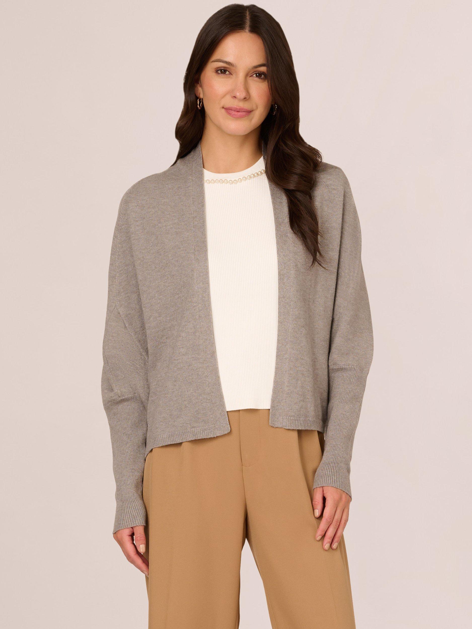 Product image 1 of 7, which shows Adrianna Papell Open Neck Cocoon Cardigan, Heather Grey, XS