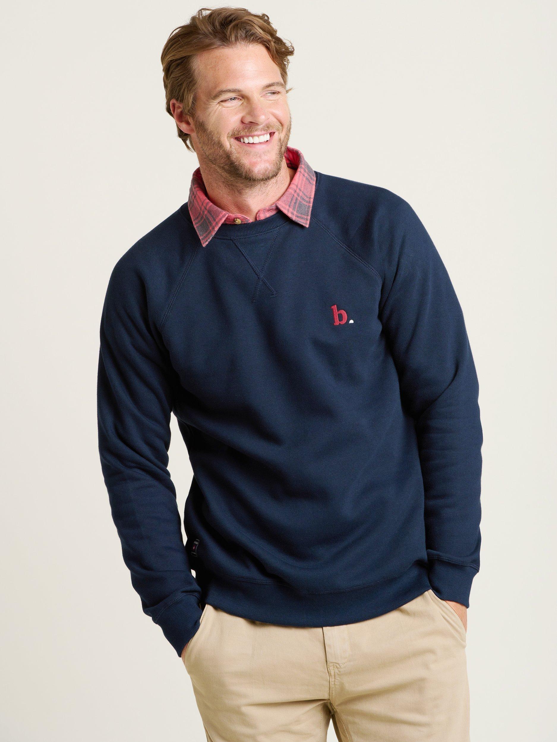 Product image 1 of 4, which shows Brakeburn Crew Neck Cotton Blend Sweatshirt, Navy, S