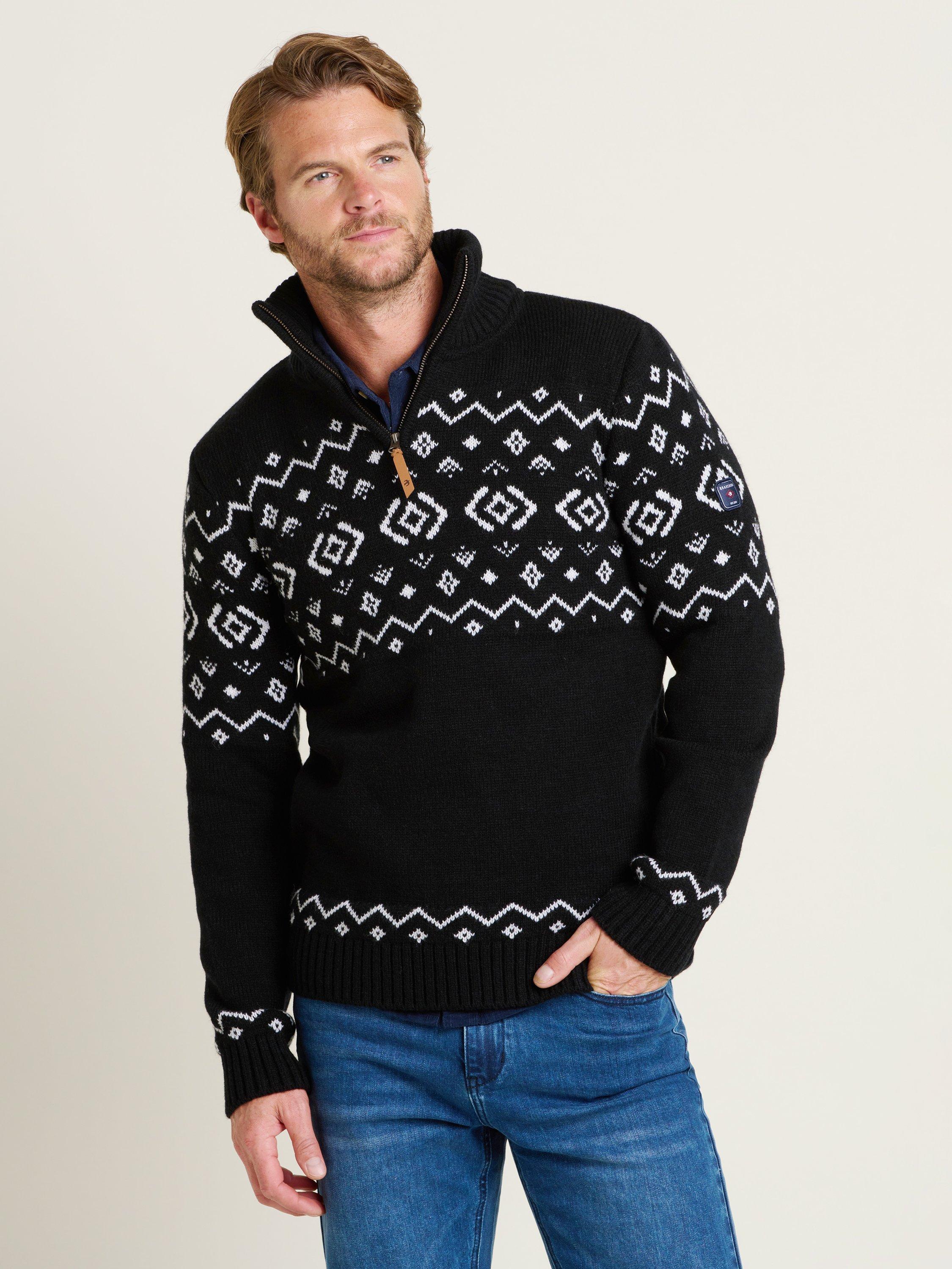 Product image 1 of 4, which shows Brakeburn Fairisle Zip Through Jumper, Navy, S