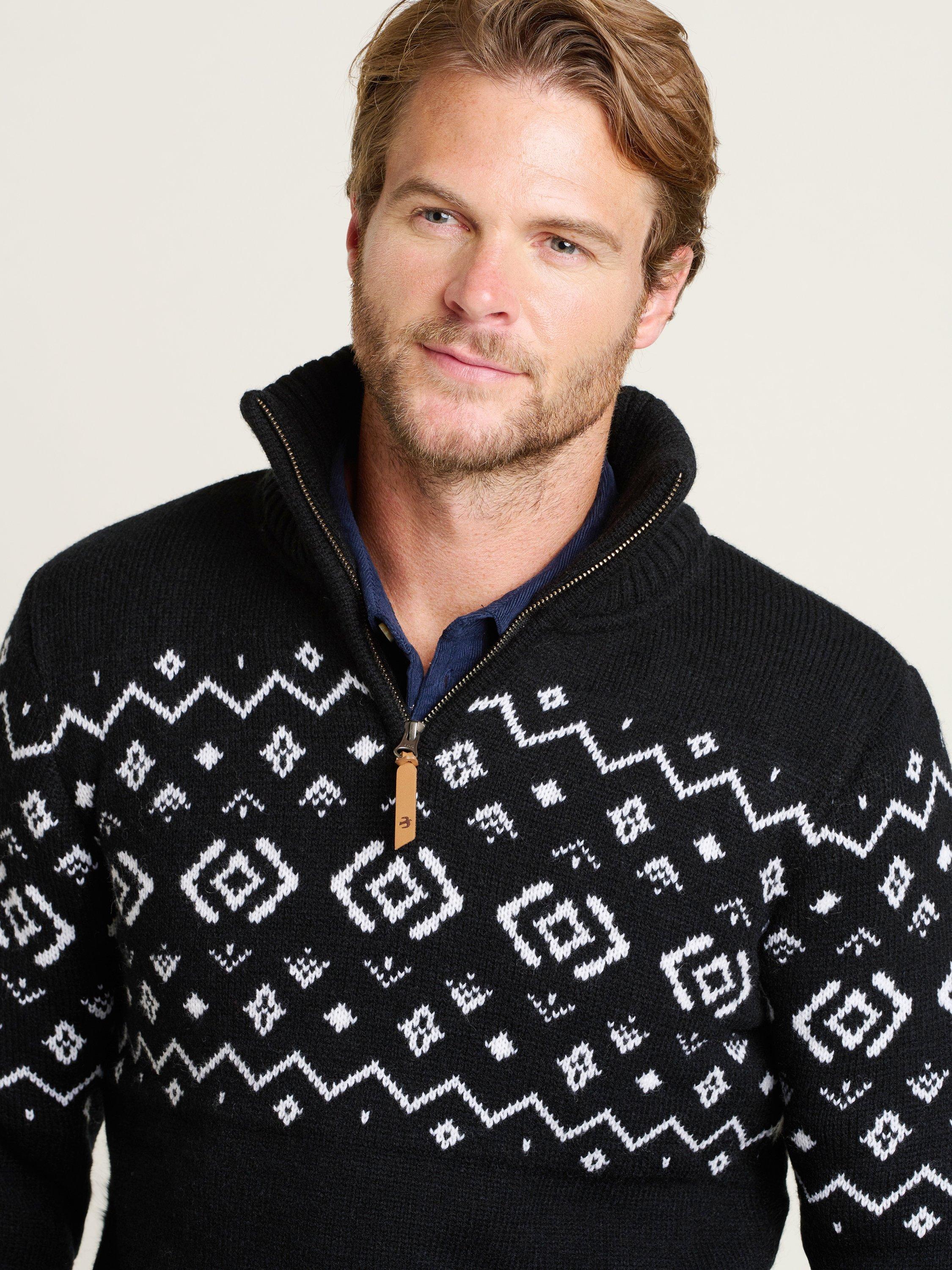 Product image 3 of 4, which shows Brakeburn Fairisle Zip Through Jumper, Navy, S