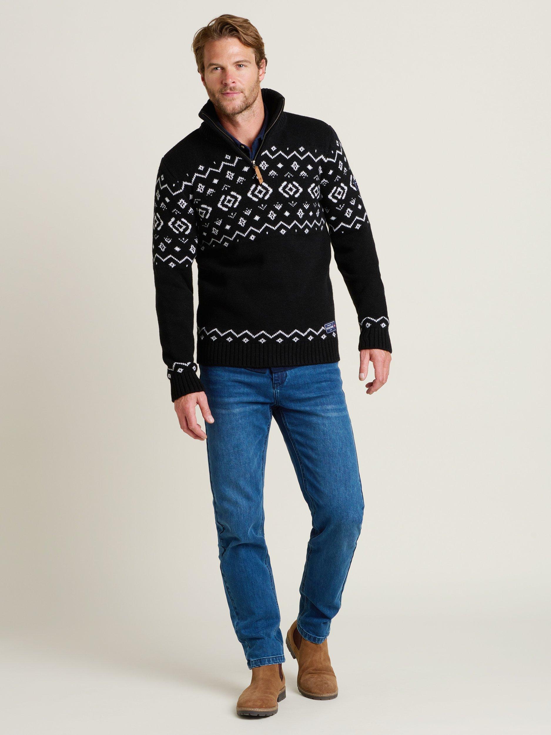 Product image 4 of 4, which shows Brakeburn Fairisle Zip Through Jumper, Navy, S