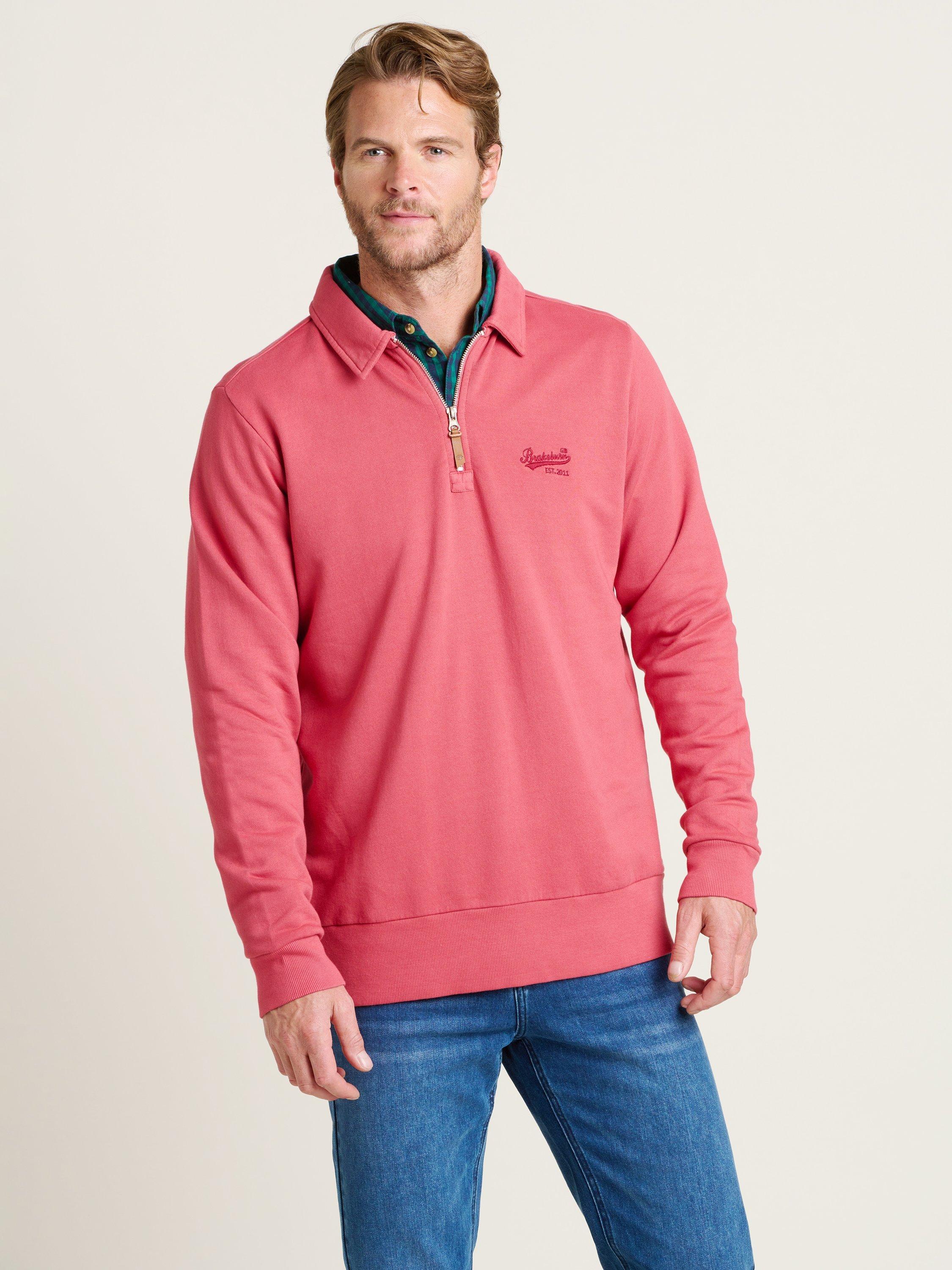 Product image 2 of 5, which shows Brakeburn Cotton Blend Collared Quarter-Zip Sweatshirt, Red, S