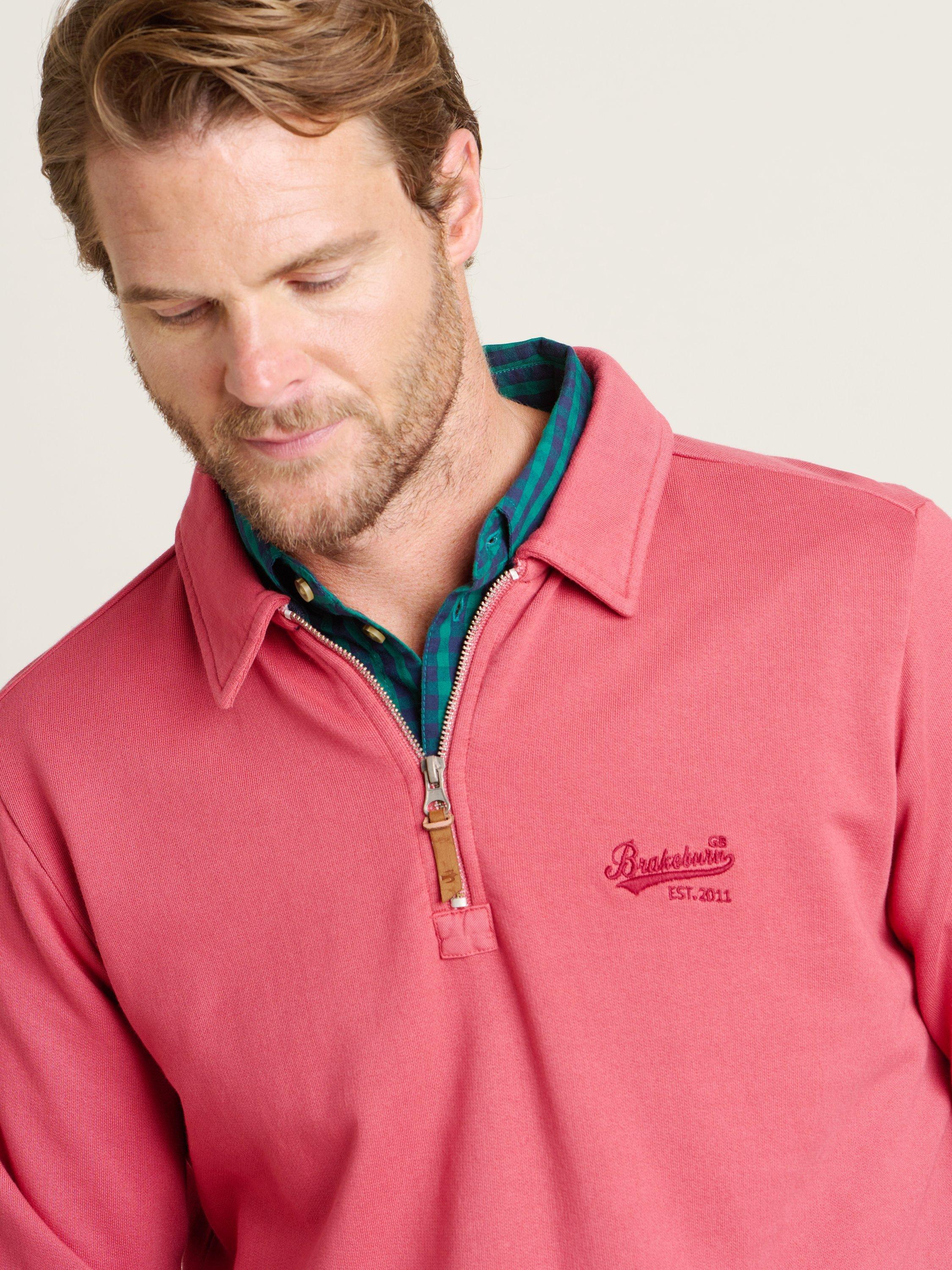 Product image 4 of 5, which shows Brakeburn Cotton Blend Collared Quarter-Zip Sweatshirt, Red, S