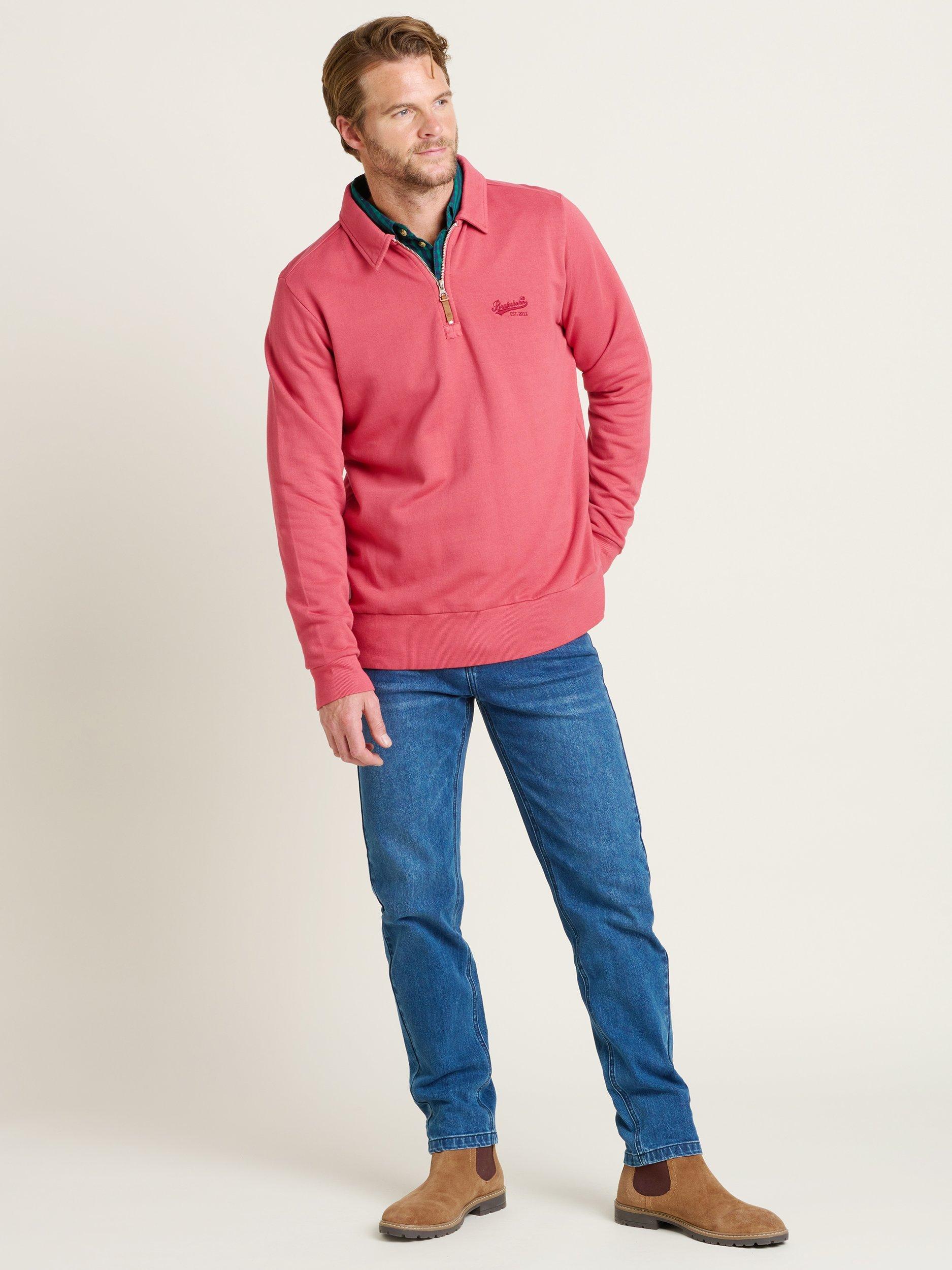 Product image 5 of 5, which shows Brakeburn Cotton Blend Collared Quarter-Zip Sweatshirt, Red, S