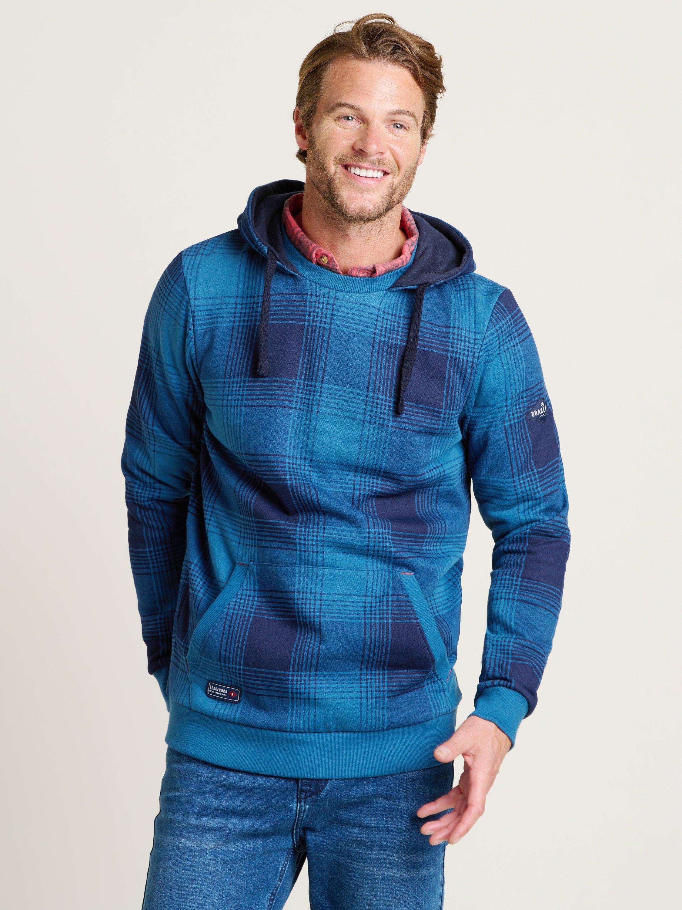 Product image 1 of 4, which shows Brakeburn Check Hoodie, Blue, S