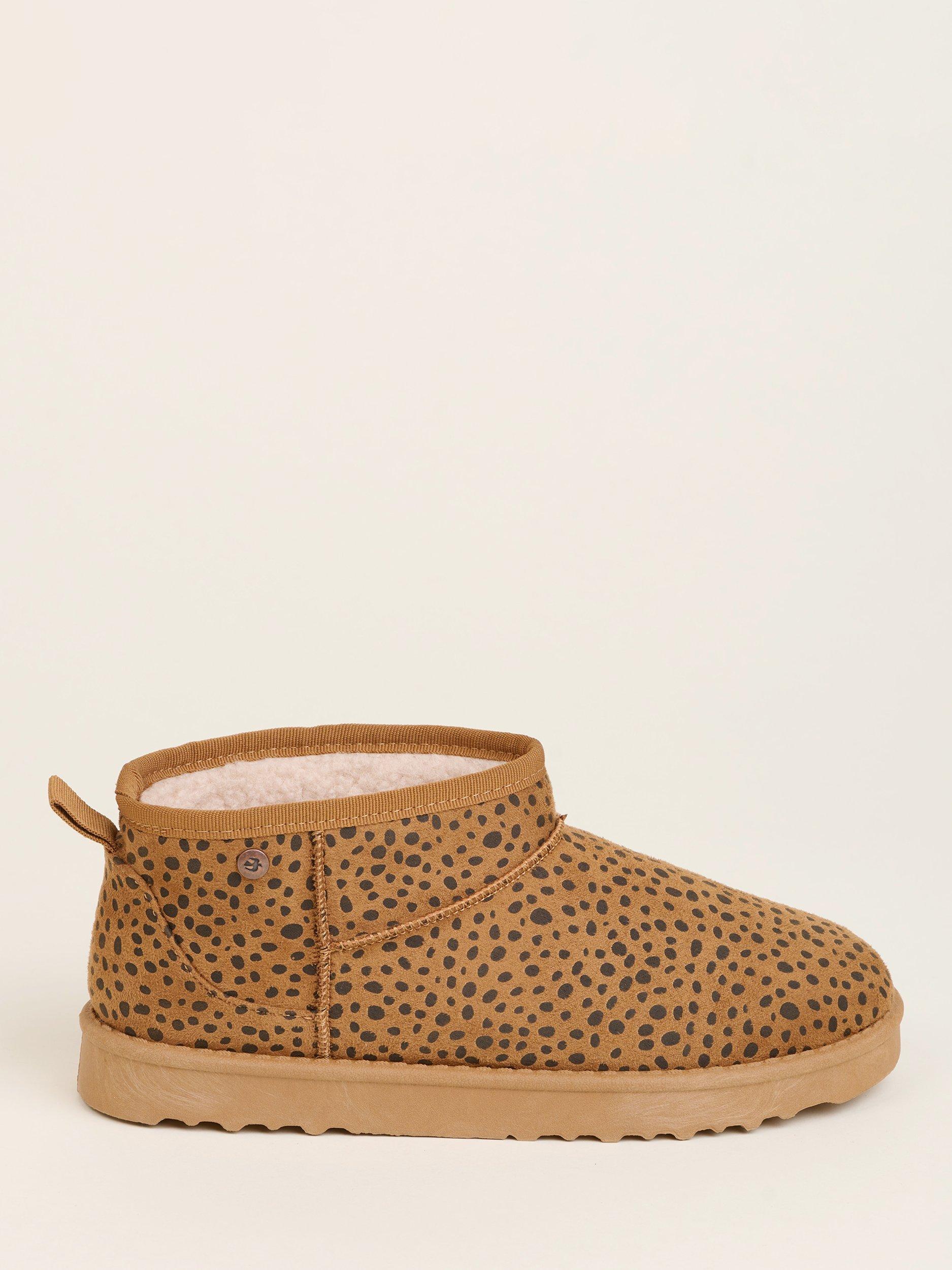 Product image 1 of 4, which shows Brakeburn Leopard Suede Slipper Boots, Brown, 3