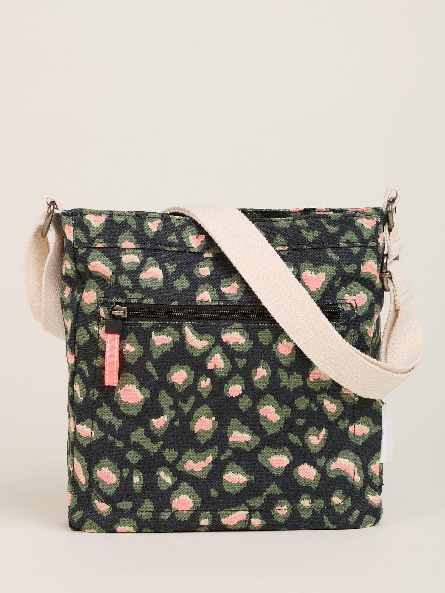 Product image 1 of 4, which shows Brakeburn Khaki Leopard Print Crossbody Bag, Large, Charcoal