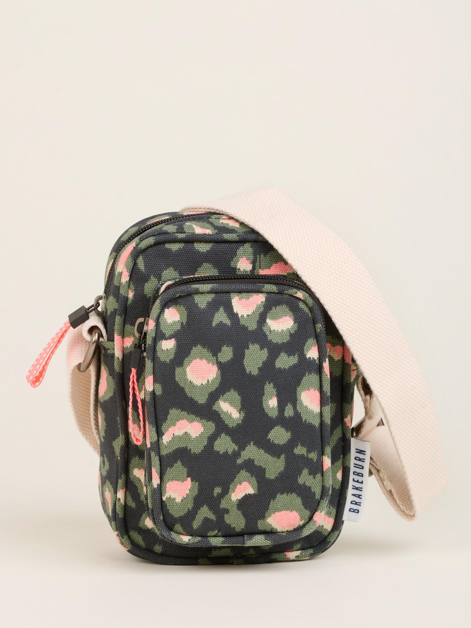 Product image 1 of 4, which shows Brakeburn Khaki Leopard Print Pouch Crossbody Bag, Small, Charcoal
