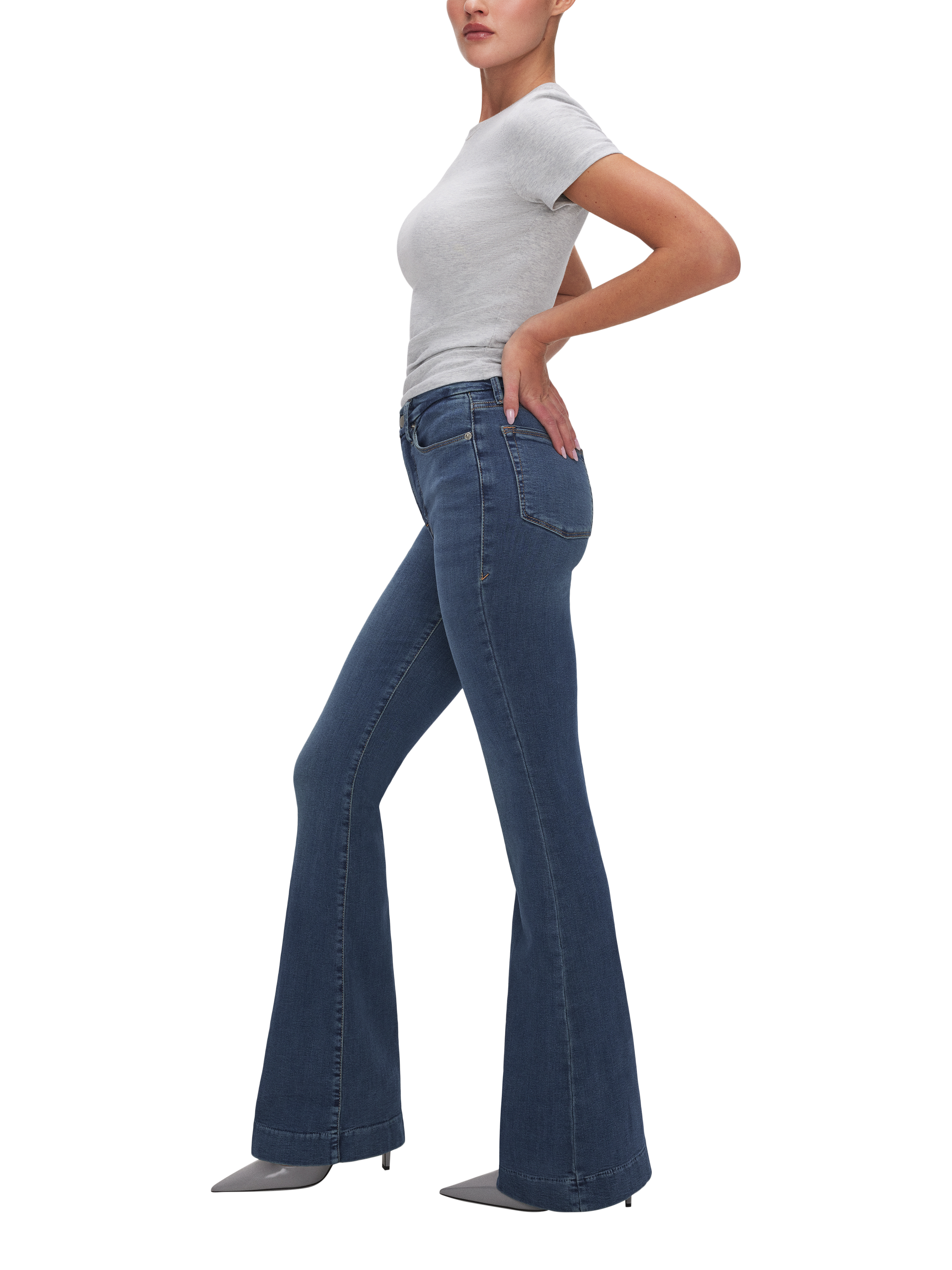 Product image 2 of 5, which shows Good American Good Legs Skinny Flare Jeans, Blue, 24