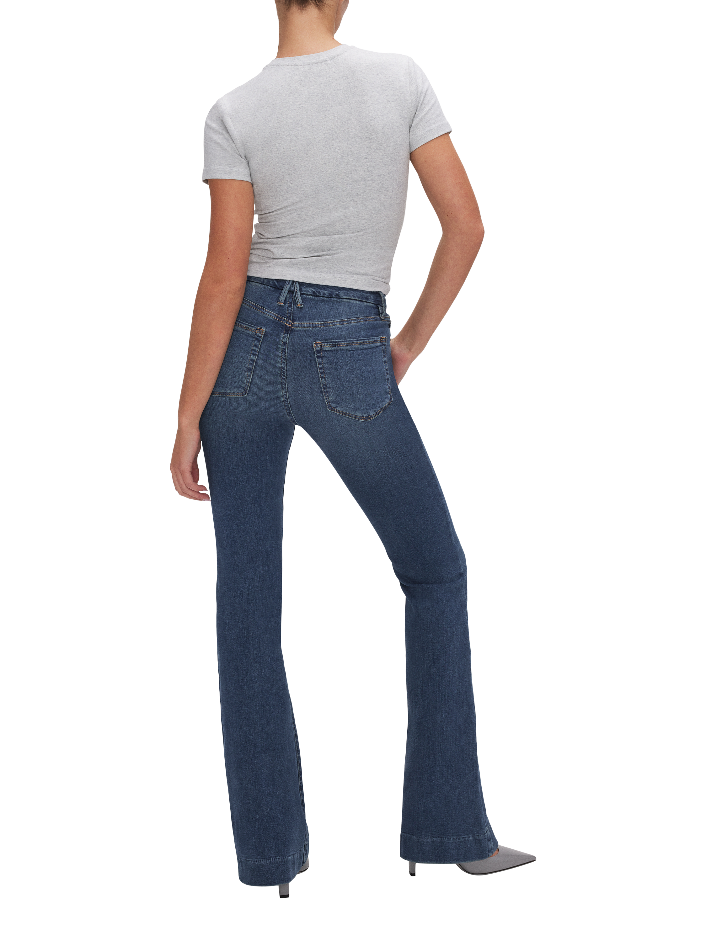Product image 3 of 5, which shows Good American Good Legs Skinny Flare Jeans, Blue, 24