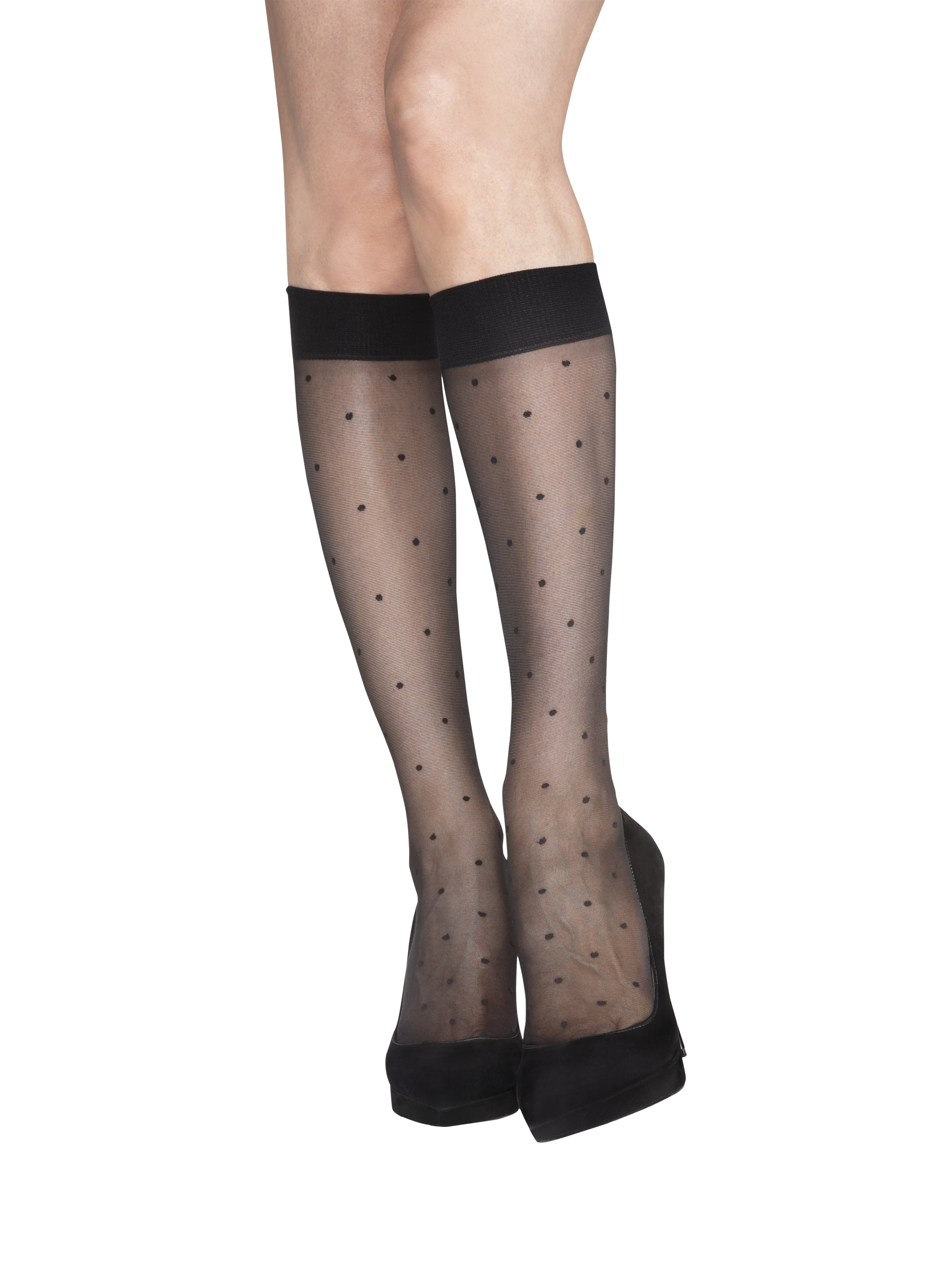 Product image 2 of 2, which shows Charnos Spot Diamond Knee High Tights, Black, One Size