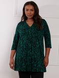 Live Unlimited Curve Petite Leopard Pleat Tunic Top, Green/Multi