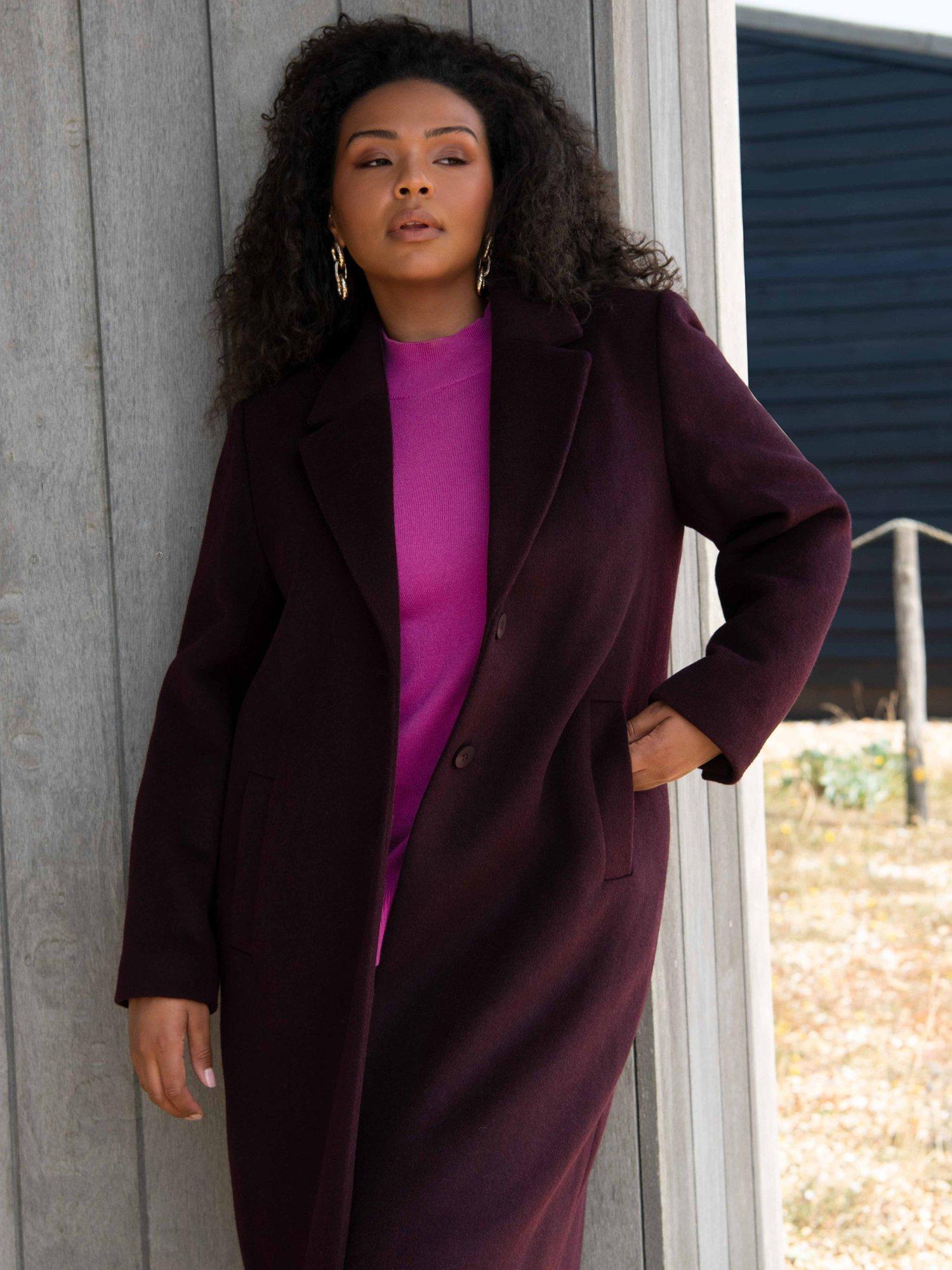 Product image 1 of 6, which shows Live Unlimited Curve Wool Rich Coat, Burgundy, 20