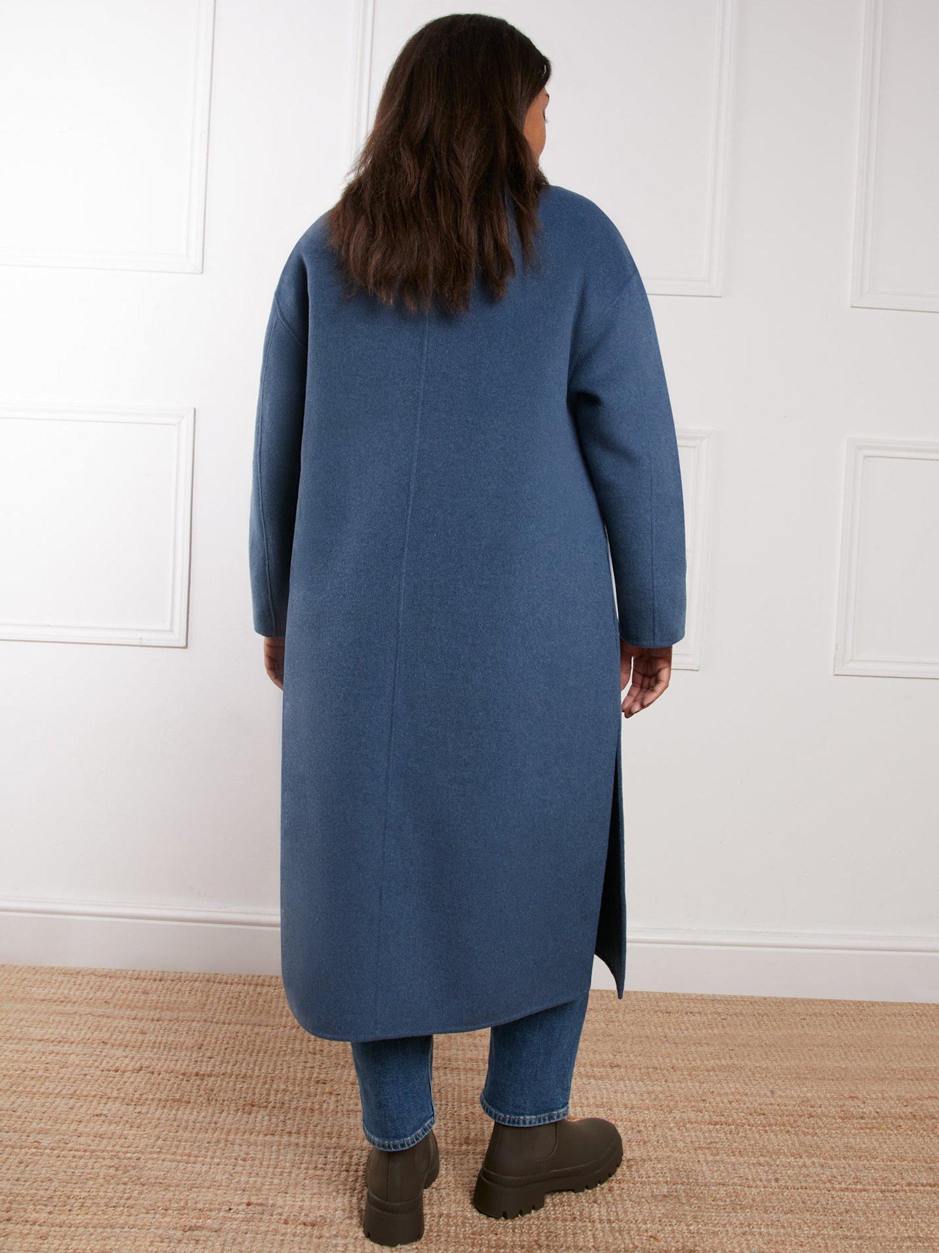 Product image 4 of 5, which shows Live Unlimited Curve Double Faced Wool Blend Coat, Blue, 26