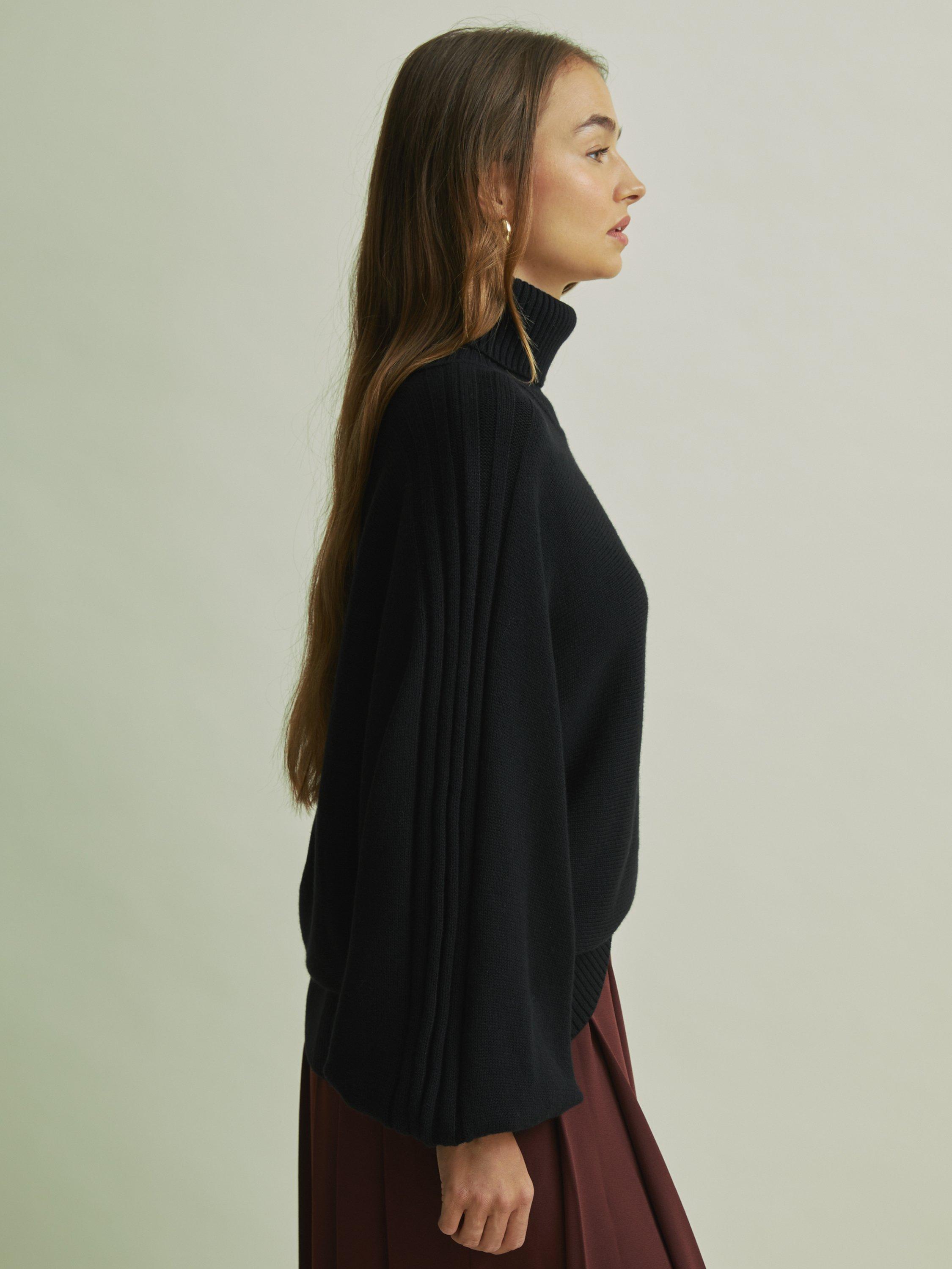 Product image 5 of 5, which shows FLORERE Blouson Sleeve Wool Blend Roll Neck Jumper, Black, S