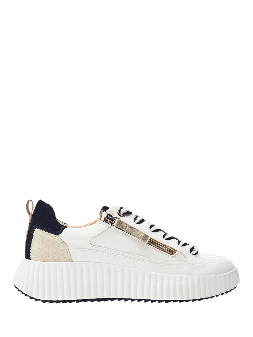 Product image 1 of 4, which shows Moda in Pelle Bouville Leather Chunky Zip Detail Trainers, White/Black, 3