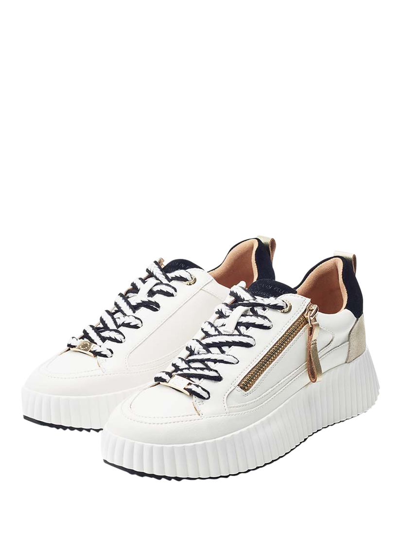 Product image 2 of 4, which shows Moda in Pelle Bouville Leather Chunky Zip Detail Trainers, White/Black, 3