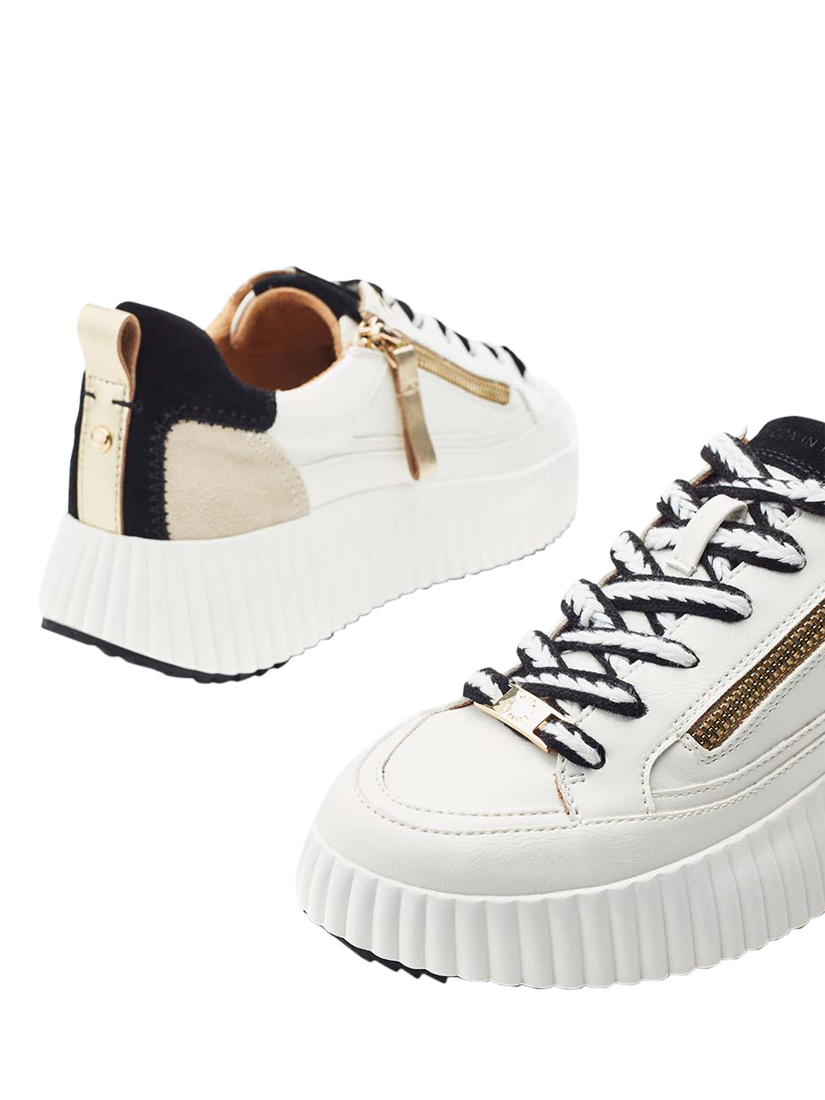 Product image 4 of 4, which shows Moda in Pelle Bouville Leather Chunky Zip Detail Trainers, White/Black, 3