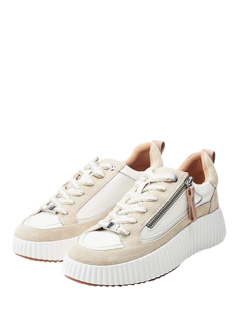 Product image 2 of 4, which shows Moda in Pelle Bouville Leather Chunky Zip Detail Trainers, Off White, 3