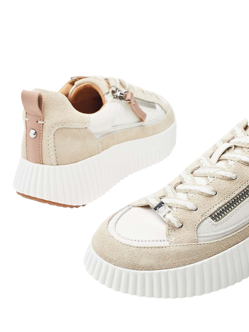 Product image 4 of 4, which shows Moda in Pelle Bouville Leather Chunky Zip Detail Trainers, Off White, 3