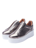 Moda in Pelle Aneeba Metallic Leather Platform Trainers, Pewter
