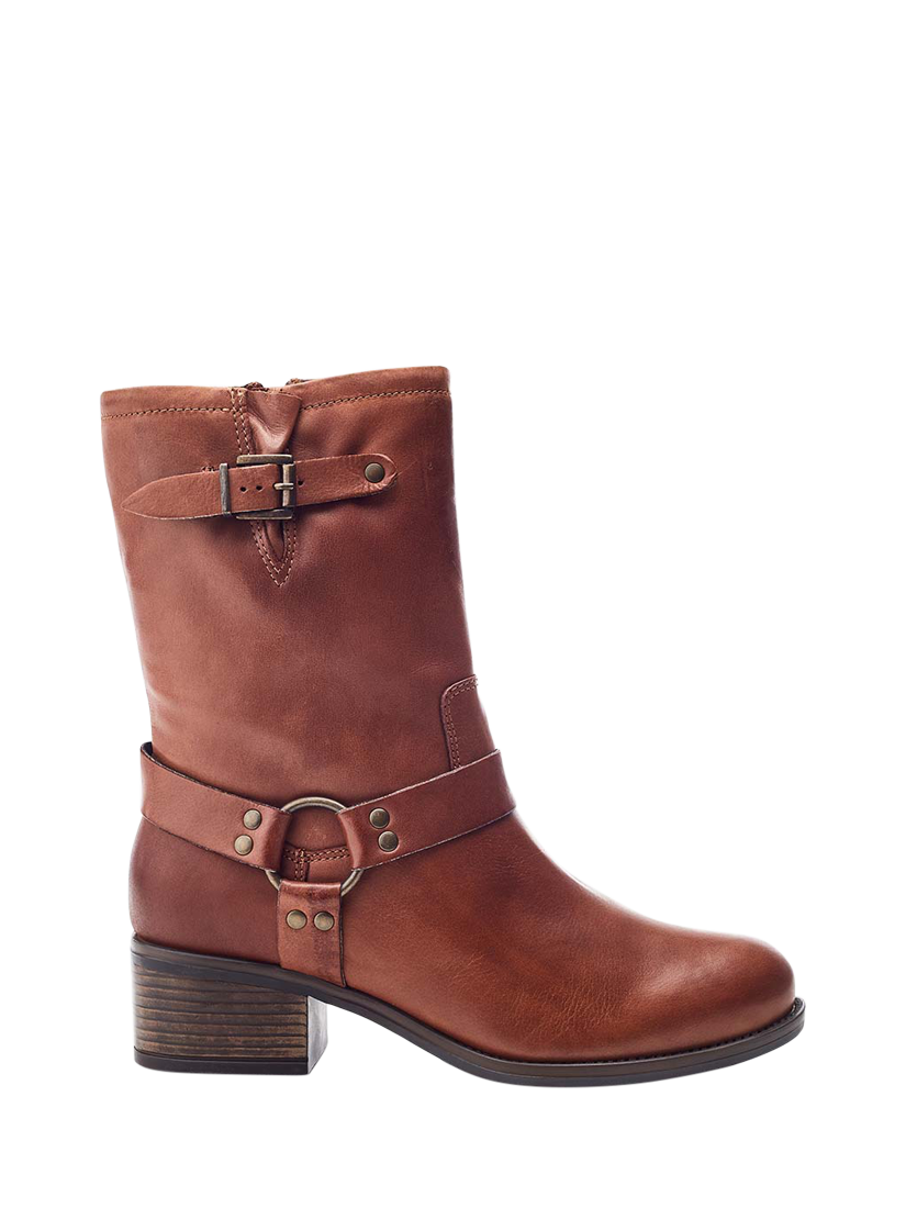 Moda in Pelle Ormie Leather Mid Height Biker Boots, Tan