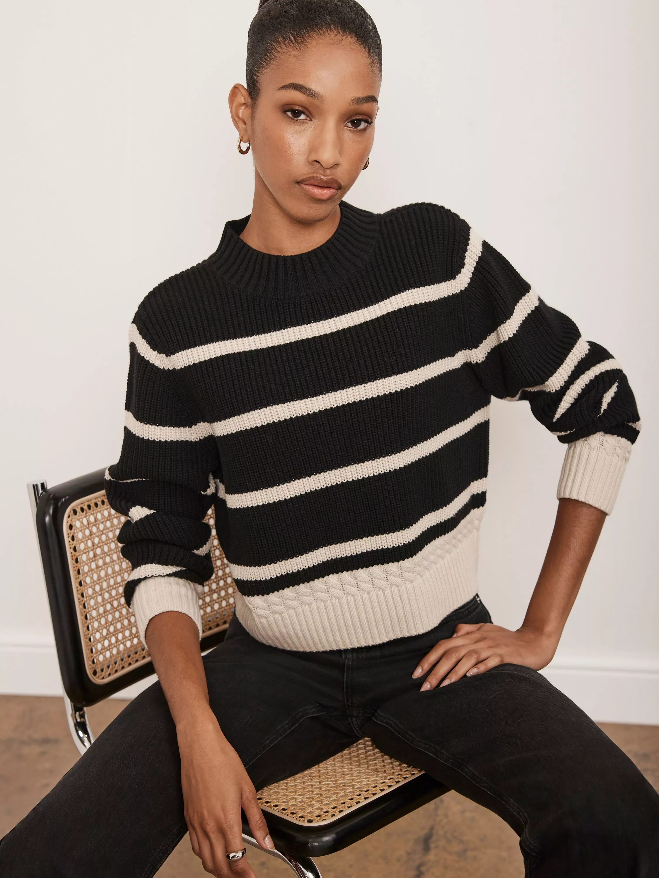 Cotton Knit Cropped Jumper in Lime Mint Stripe - 3330703