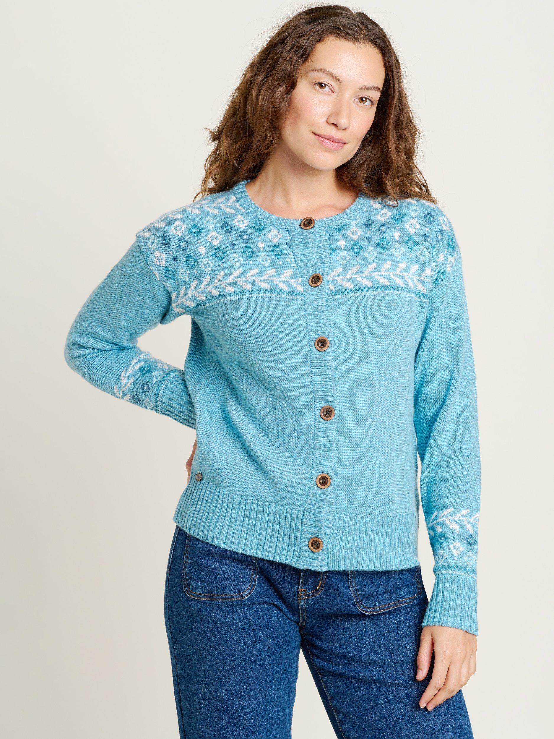 Product image 1 of 4, which shows Brakeburn Laurel Knitted Cardigan, Turquoise, 8