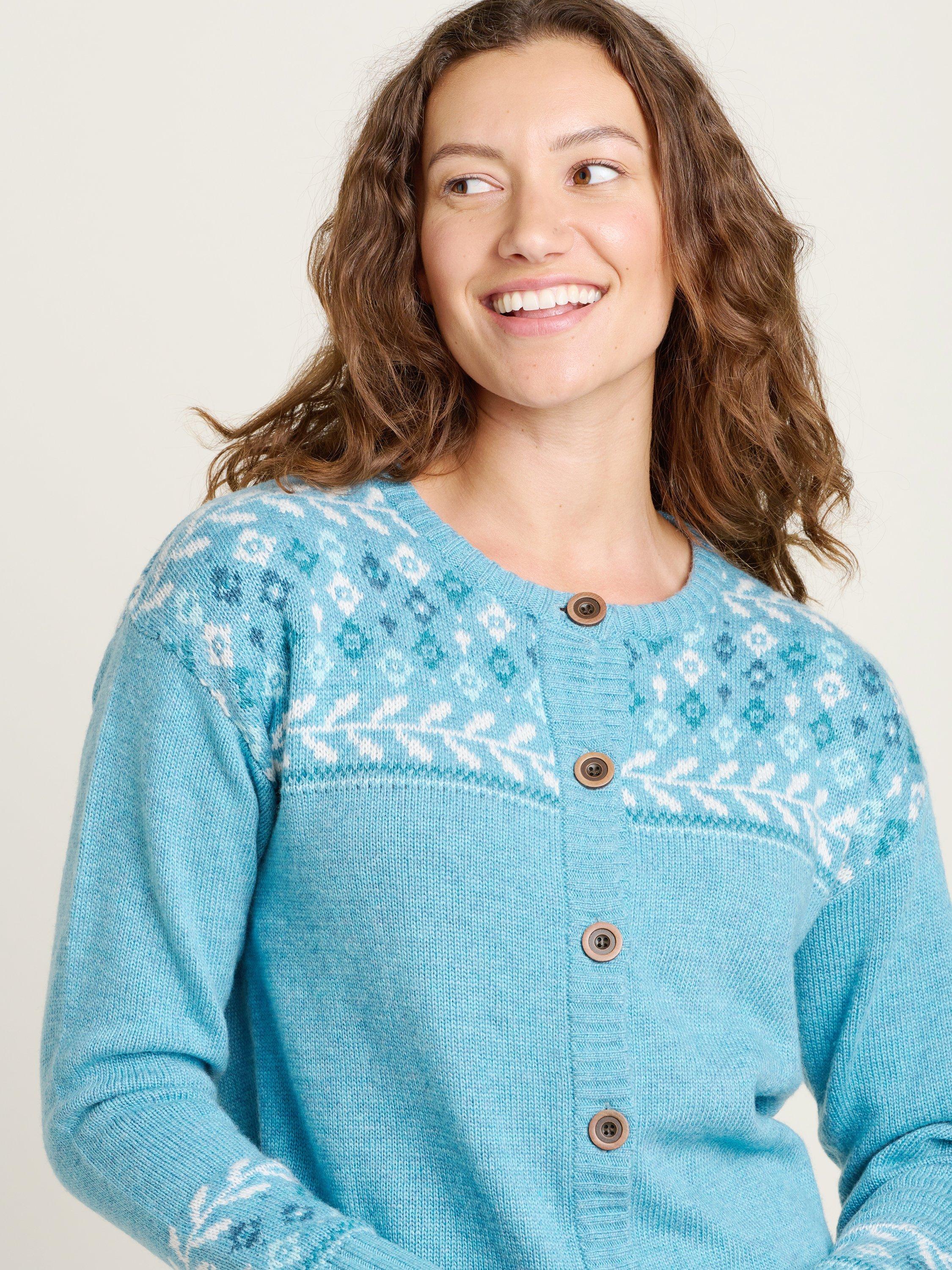 Product image 3 of 4, which shows Brakeburn Laurel Knitted Cardigan, Turquoise, 8