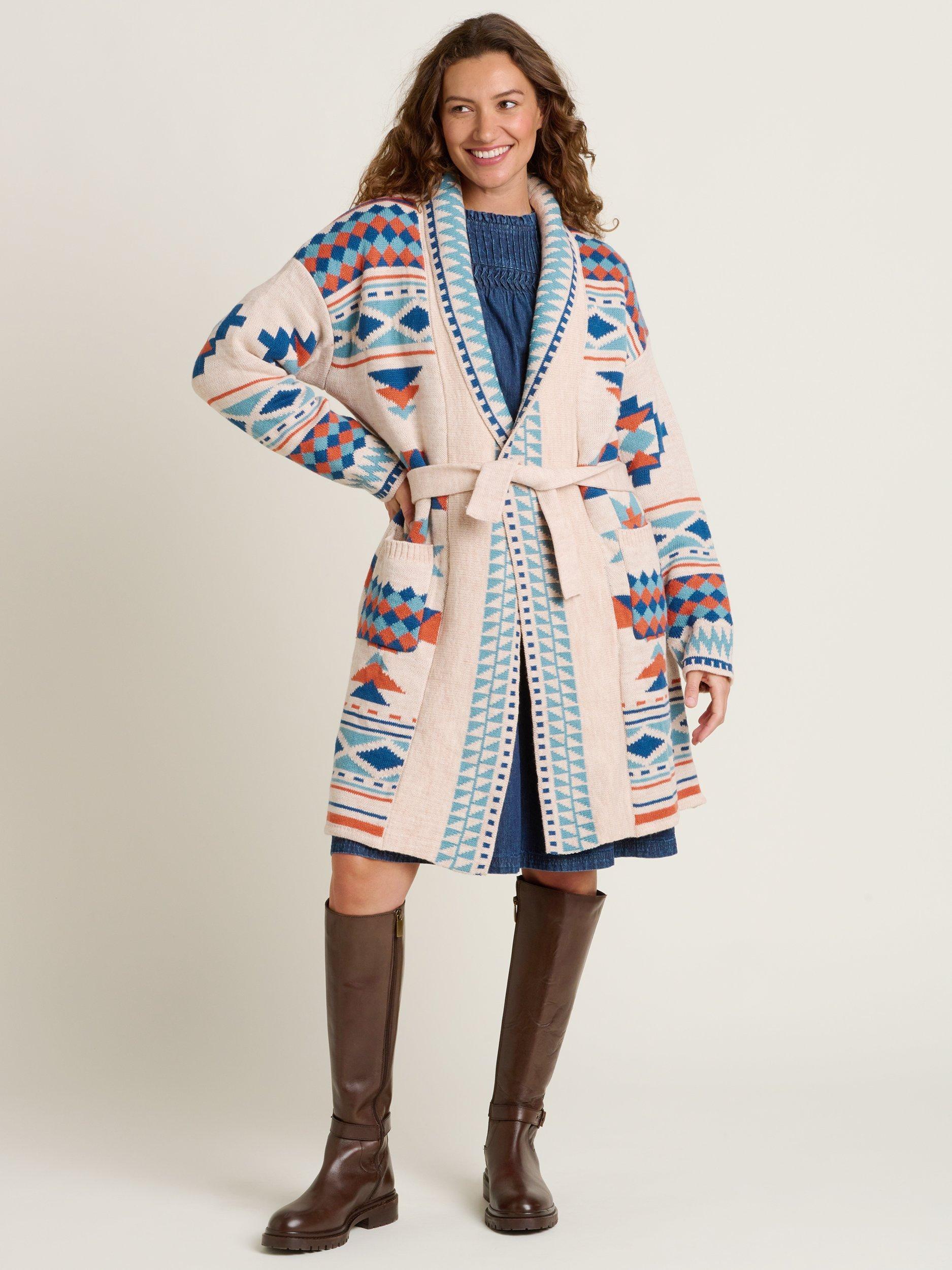 Product image 1 of 5, which shows Brakeburn Geometric Belted Knit Cardigan, Multi, 8