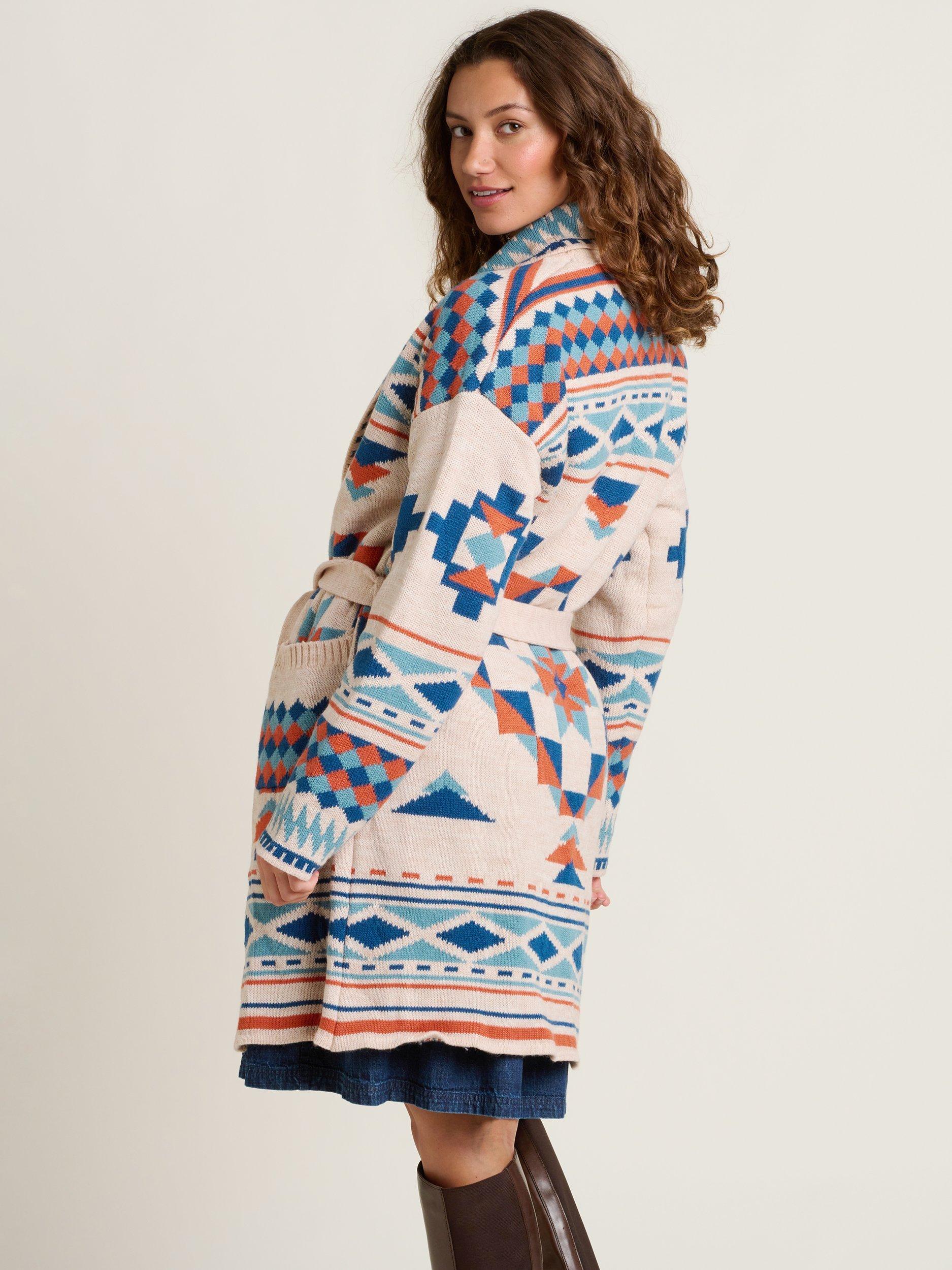 Product image 2 of 5, which shows Brakeburn Geometric Belted Knit Cardigan, Multi, 8