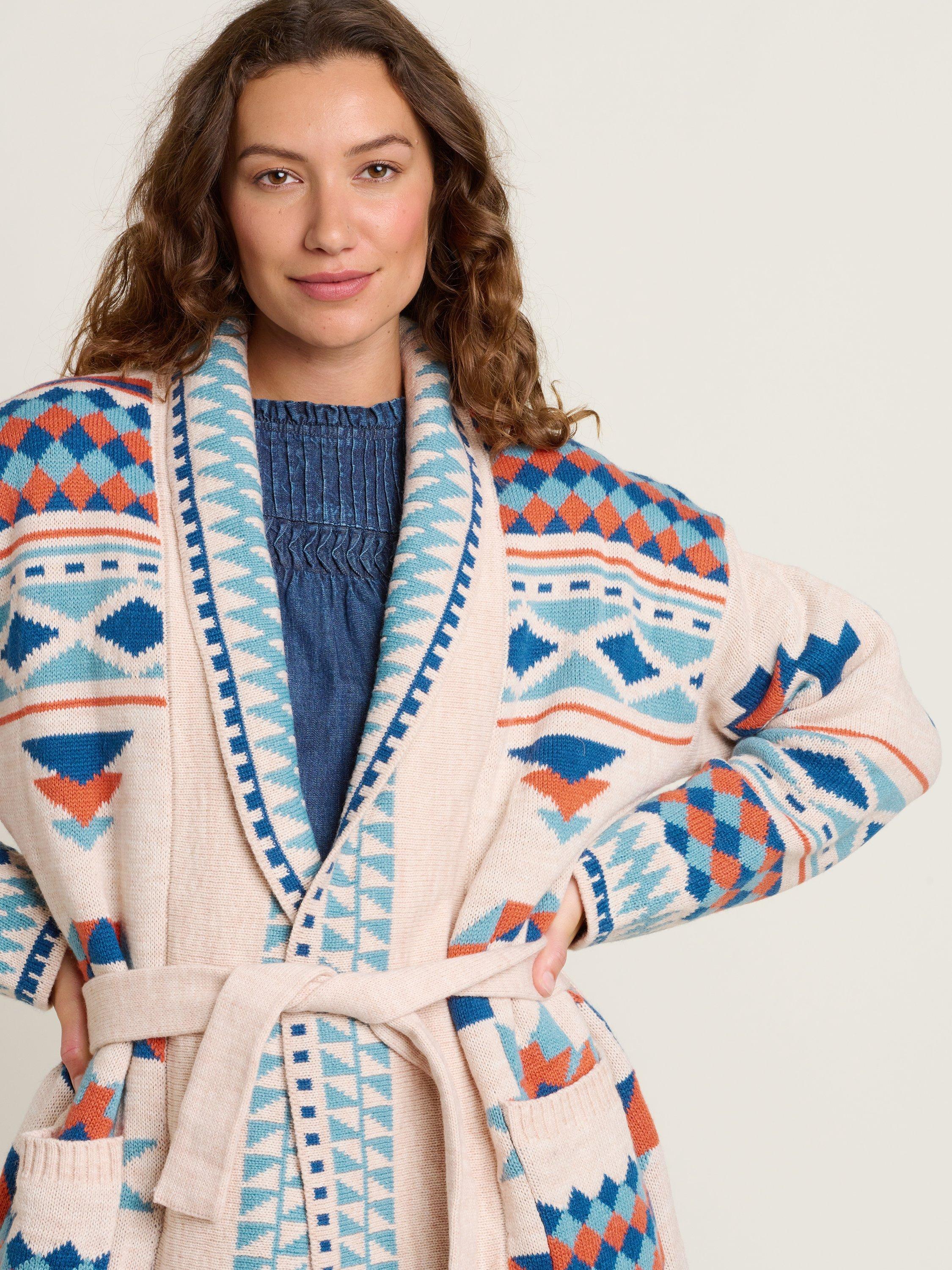 Product image 3 of 5, which shows Brakeburn Geometric Belted Knit Cardigan, Multi, 8