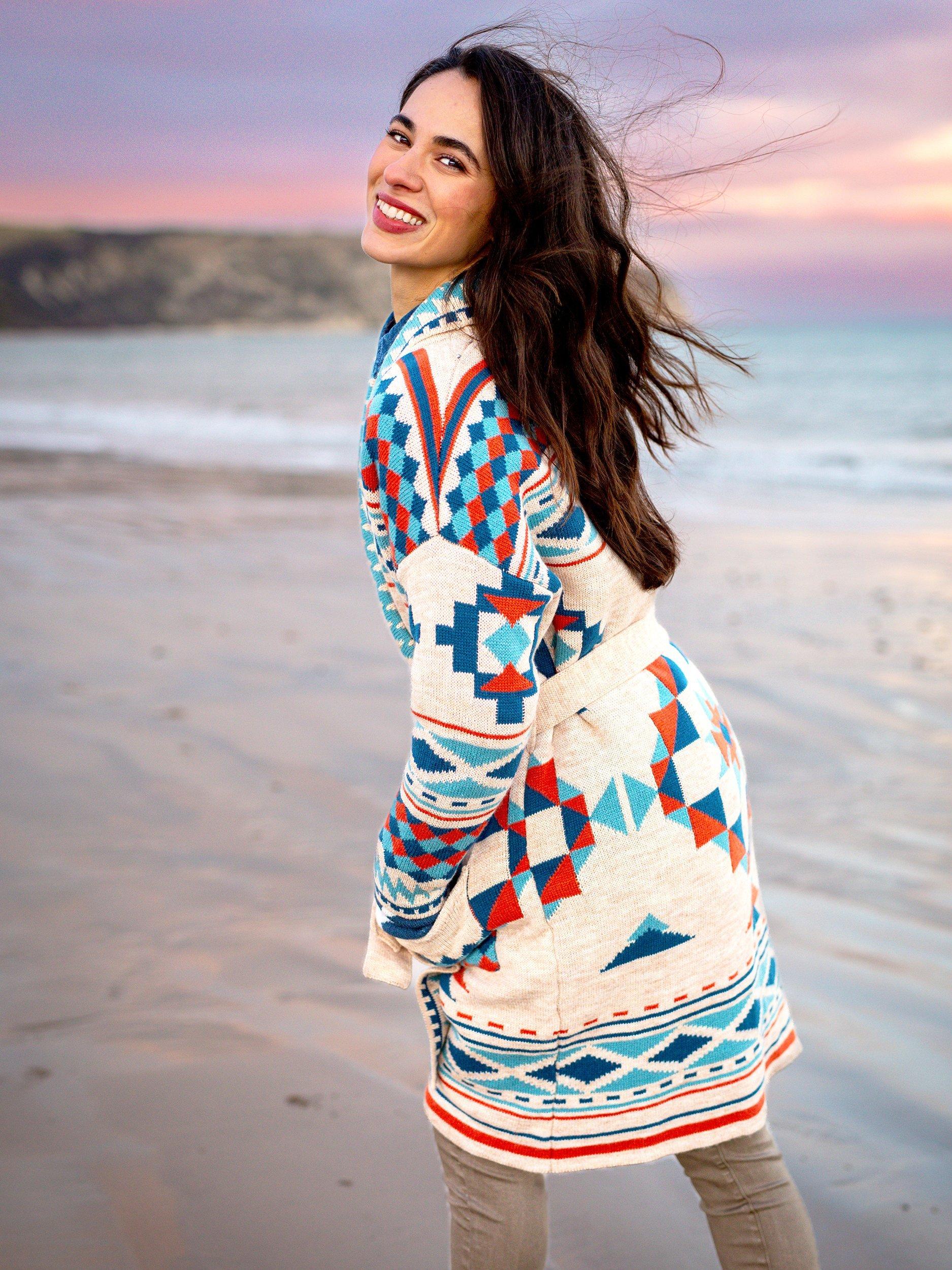 Product image 5 of 5, which shows Brakeburn Geometric Belted Knit Cardigan, Multi, 8