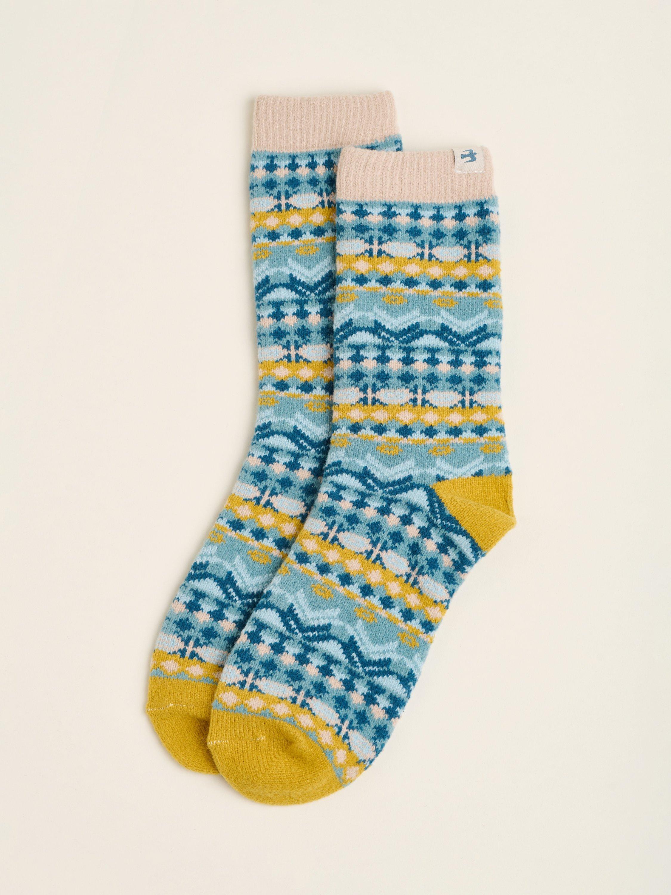 Brakeburn Fair Isle Fluffy Socks, Blue