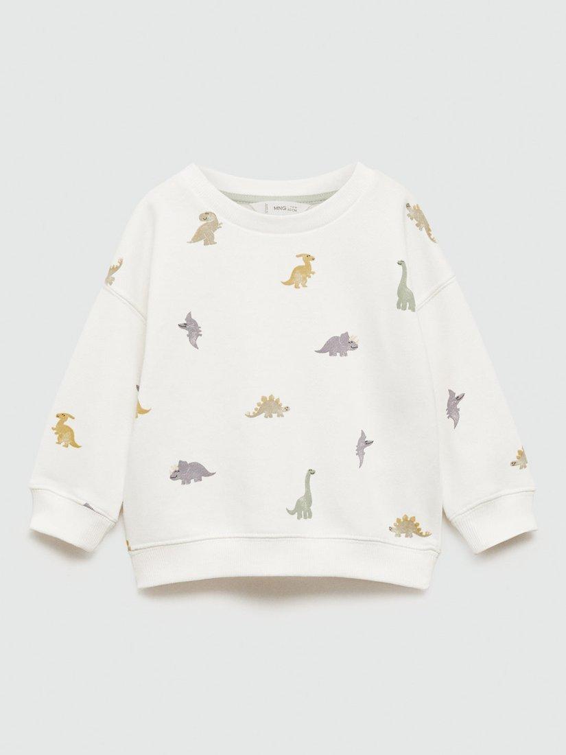 Mango Kids' Dinosaur Print Sweatshirt, Natural White