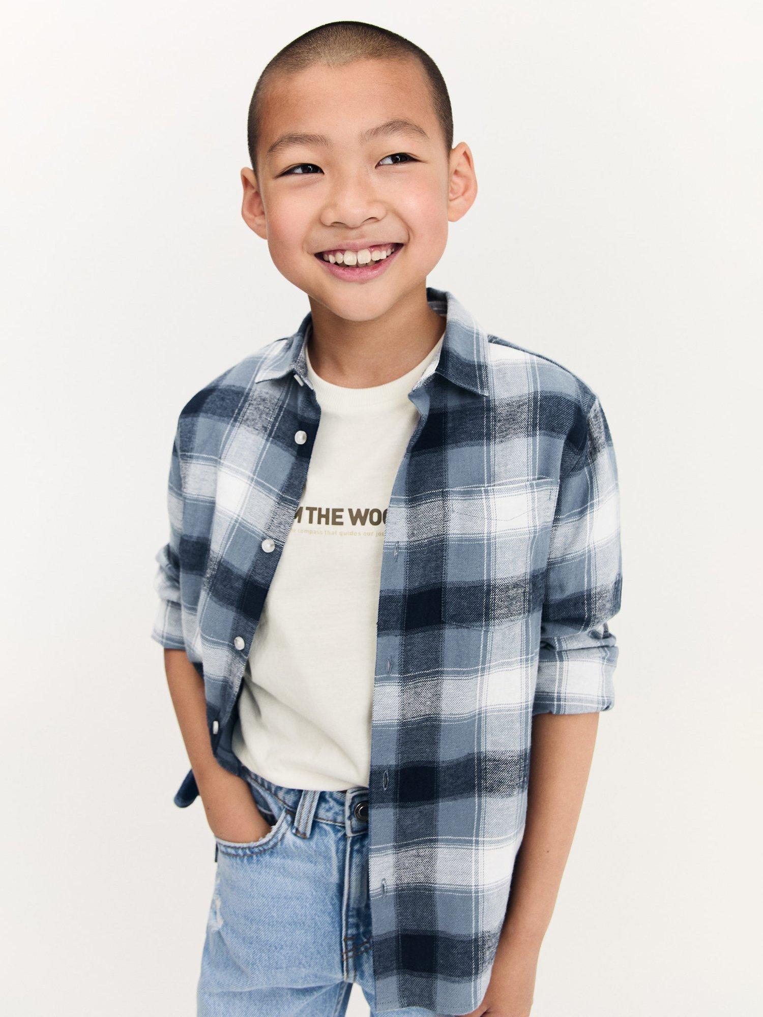 Mango Kids' Mauro Check Shirt, Medium Blue