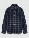 Mango Kids' Nil Regular Fit Cotton Check Shirt, Navy