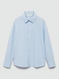 Mango Kids' Valentin Regular Fit Cotton Striped Shirt, Pastel Blue