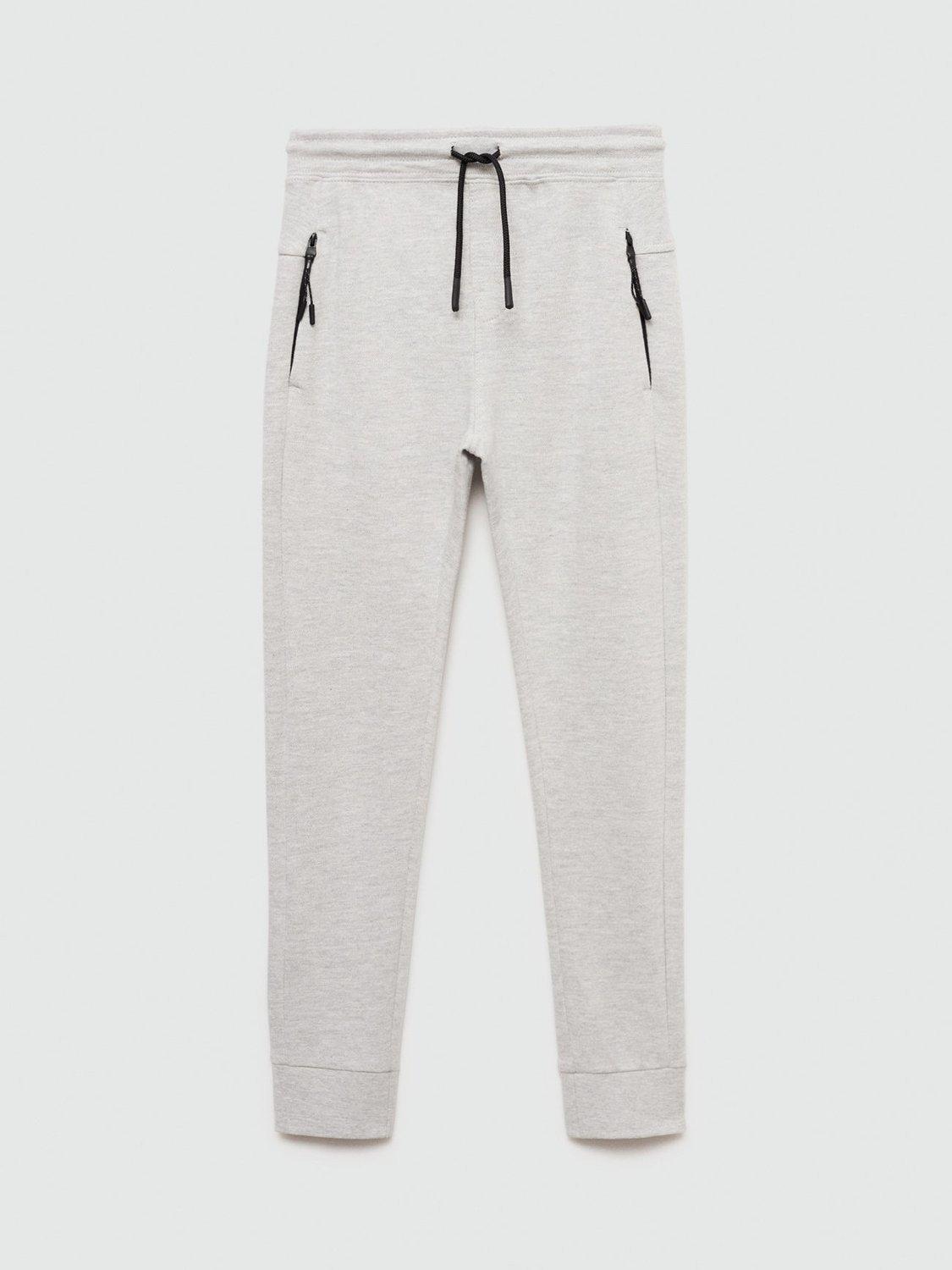 Mango Kids' Drawstring Waist Zip Joggers, Grey